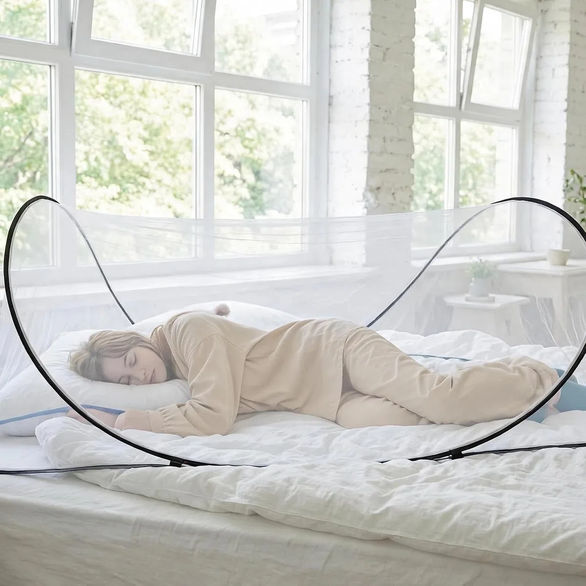 Moustiquaire Pop Up, Moustiquaire Légère et Pliable avec Fermeture Éclair Répulsif Anti-Moustiques à 360° Tente Moustiquaire de Voyage Pop-up sans Installation pour Camping, Dortoir, Maison
