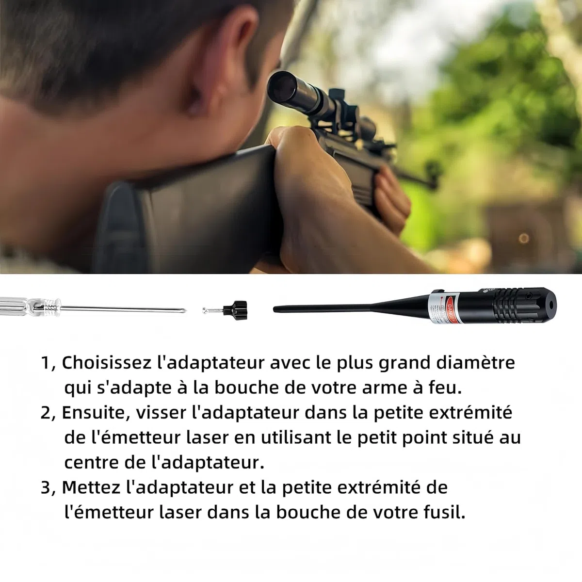KinZon Viseur Laser Professionnel Rouge - Compatible Calibres .22 à .50 & 9mm | Kit d'Alignement Haute Précision pour Fusils, Pistolets et Airsoft | Réglage Optique sans Tir | 5 Adaptateurs