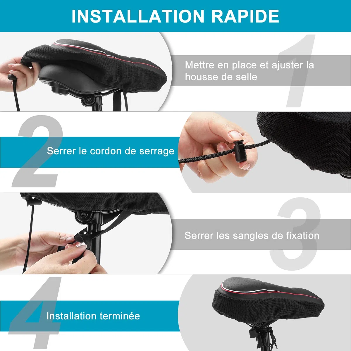 TECHCYC Housse Selle vélo avec Coussin de siège de vélo en Mousse à mémoire de Forme Double Couche, Coussin de siège de vélo Ergonomique pour Femmes et Hommes