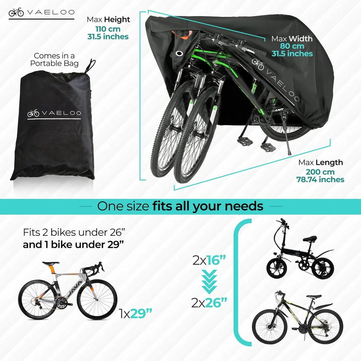 Housse velo exterieur protection, 1 ou 2 vélos, Bâche vélo imperméable, VTT, route, électrique, scooter | Protège velo pluie, soleil, vent | Idéale pour camping, transport, rangement, abri extérieur