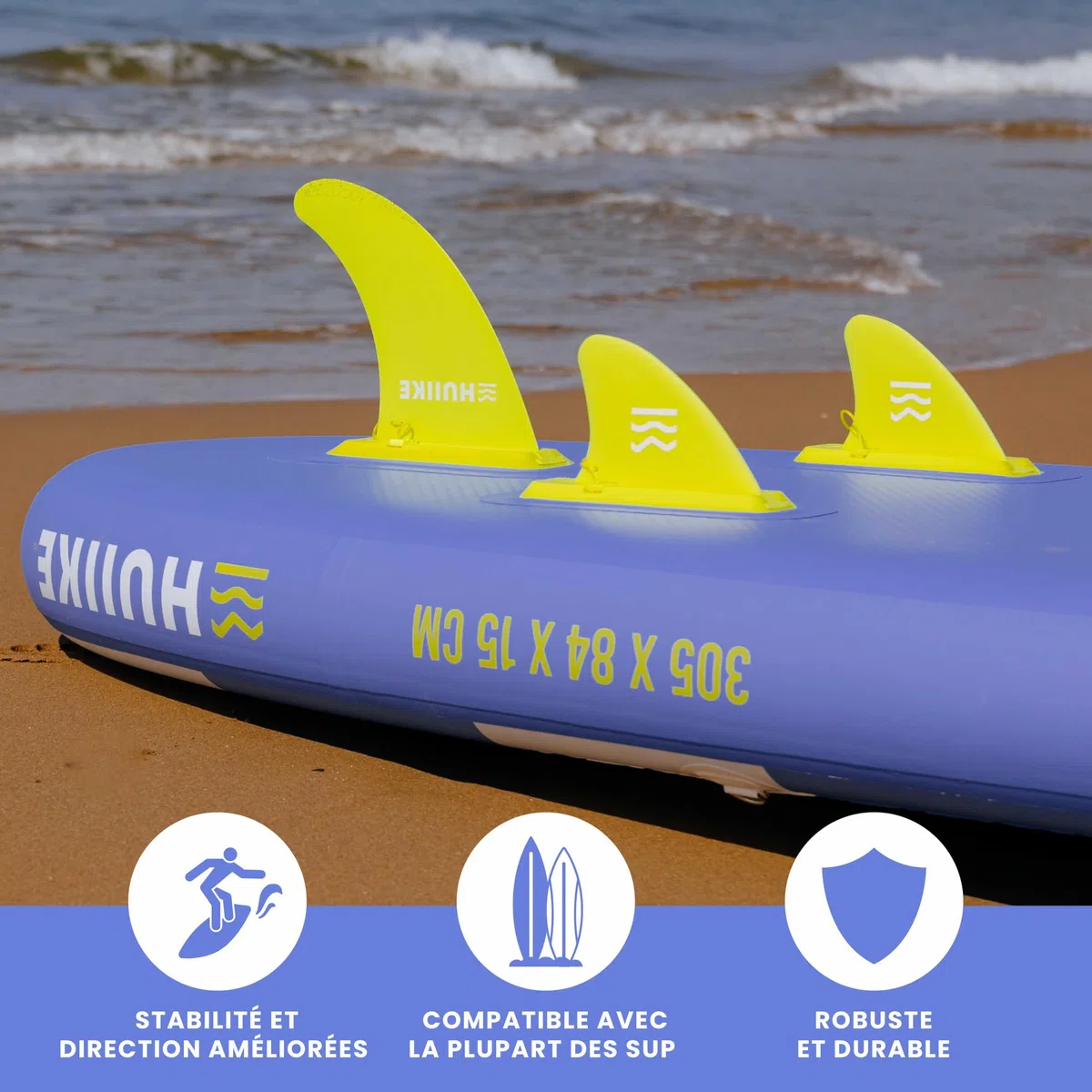 HUIIKE Aileron Paddle Gonflable Pack de 3 Detáchable Aileron pour Paddle Aérodynamique avec Verrouillage de Sécurité, Accessoires Planche Gonflable | Paddleboard Sun Fin Installation sans Outil
