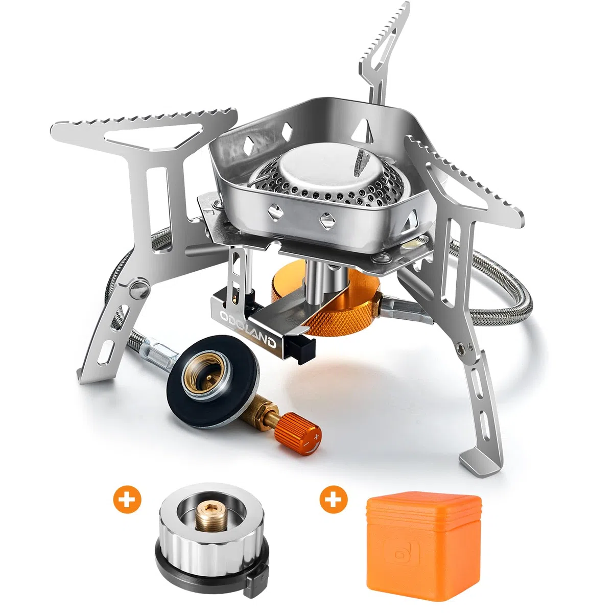 Odoland Réchaud de Camping à Gaz 3500 W, Brûleur , Poêle Ultra-Léger Cuisinière Extérieur Pliable, Coupe-Vent et avec Allumage Piézo-électrique pour Randonnée/Pique-Nique, Boîte Rouge