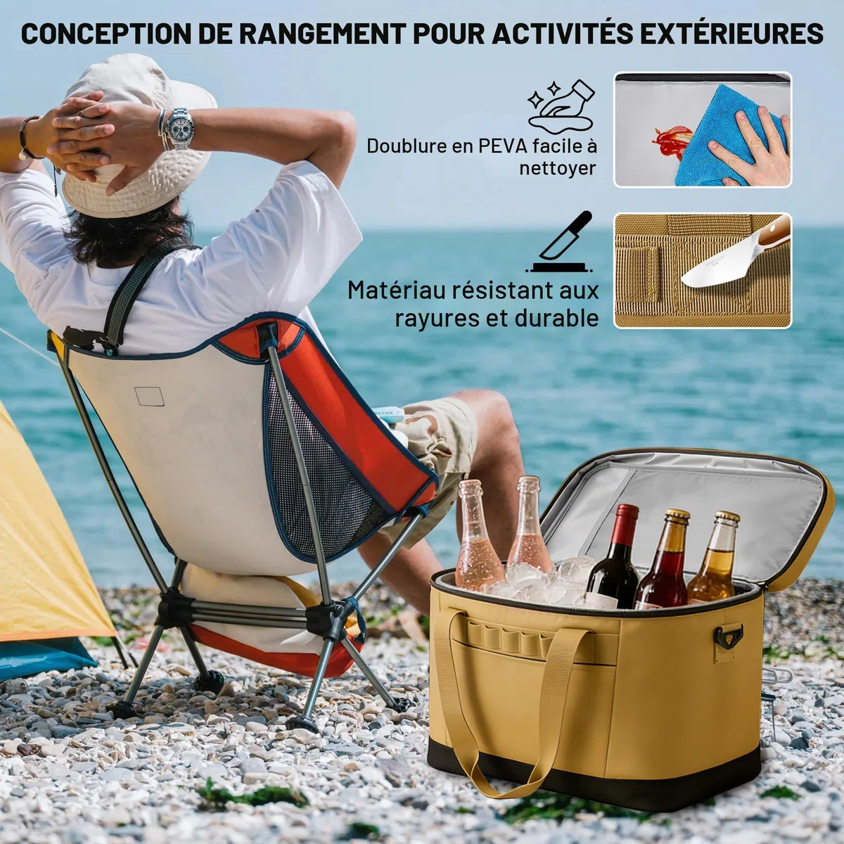 Sac Isotherme 30L, Grand Glaciere Souple Isotherme, Portable Anti-Fuite Glacière avec Bandoulière Amovible pour Voyage, Pique Nique, Camping, Plage