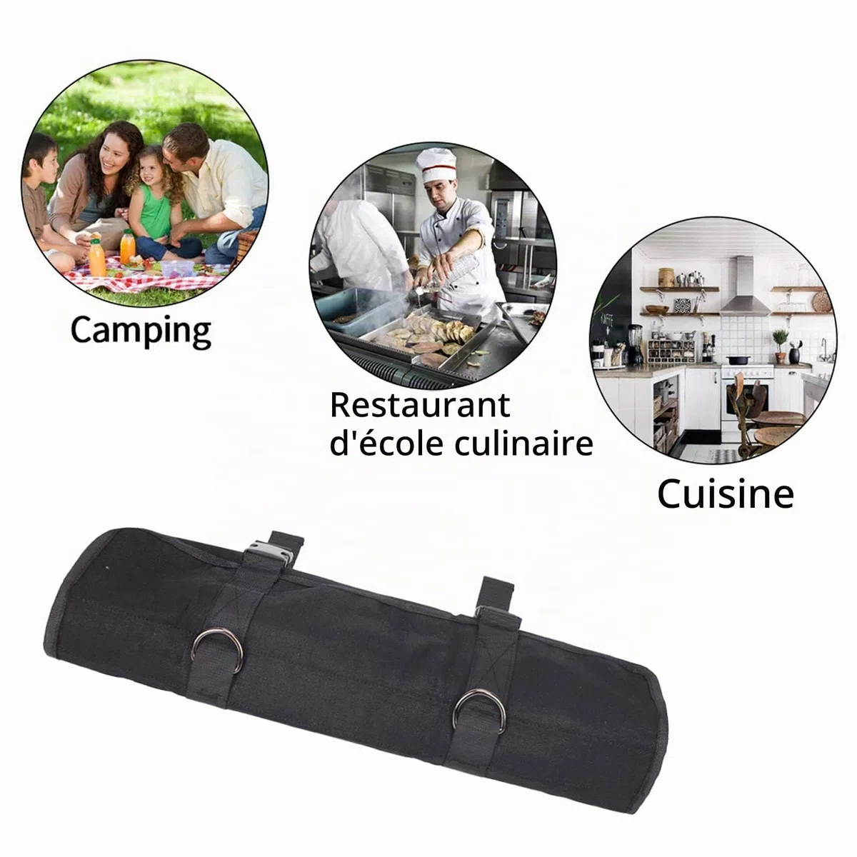 Trousse De Couteaux Chef Professionnel Sac à Couteaux en Toile Cirée Sacoche Couteaux 11 Emplacements Noir