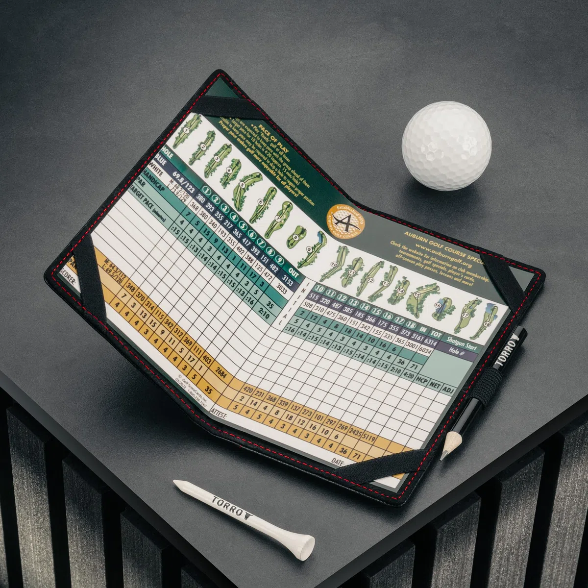 TORRO Porte-Carte de Score de Golf en Cuir véritable avec Fente pour Carte et Passant pour Crayon