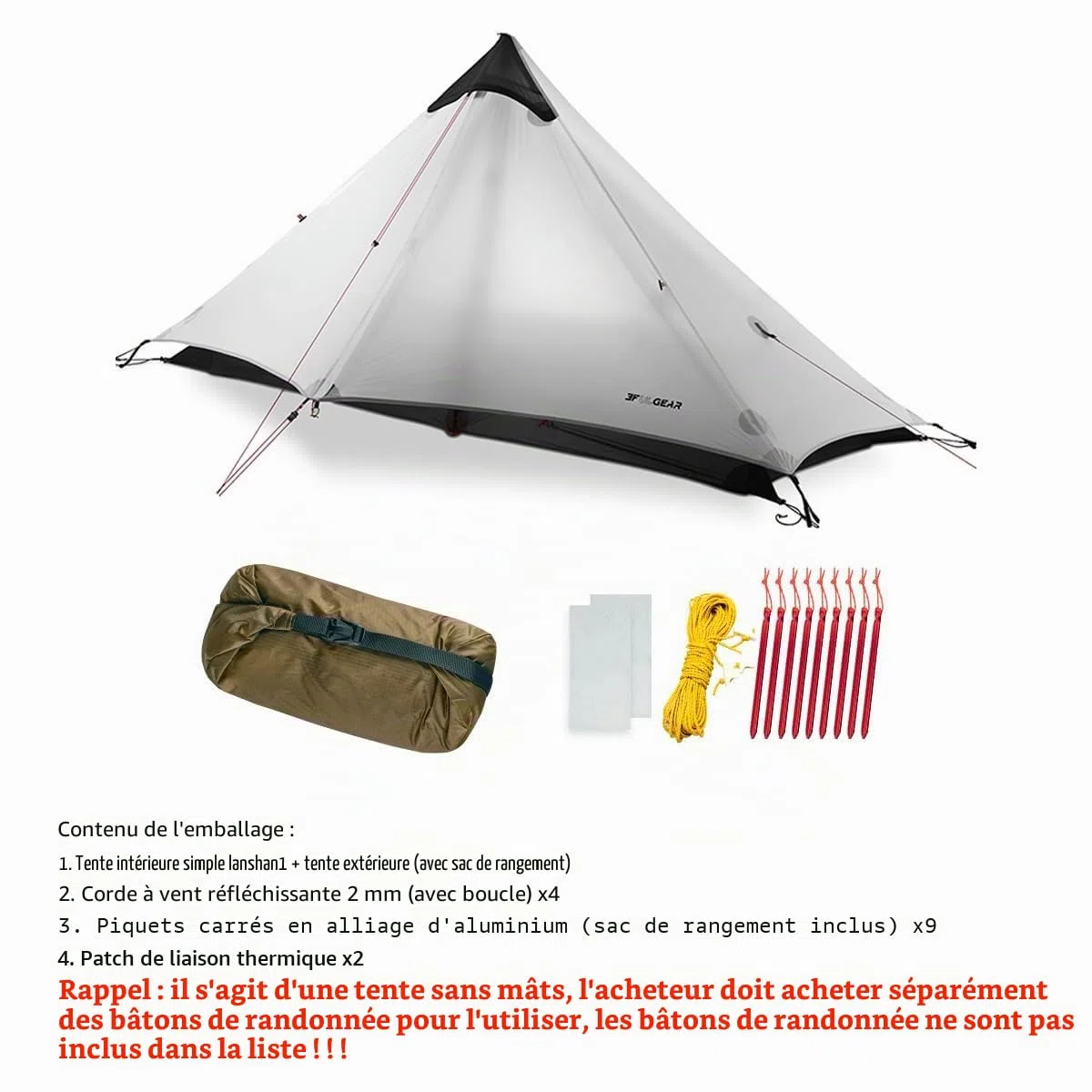 3F Lanshan1 Tente ultralégère 3/4 saisons portable pour 1 personne 15D Revêtement en silicone étanche Double couche Tente pour camping, escalade, randonnée