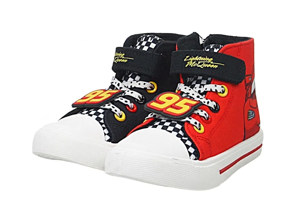 Disney Baskets montantes Cars Lightning McQueen en toile pour garçon sous licence officielle avec sangle de fermeture Rouge/noir Tailles 39 à 46