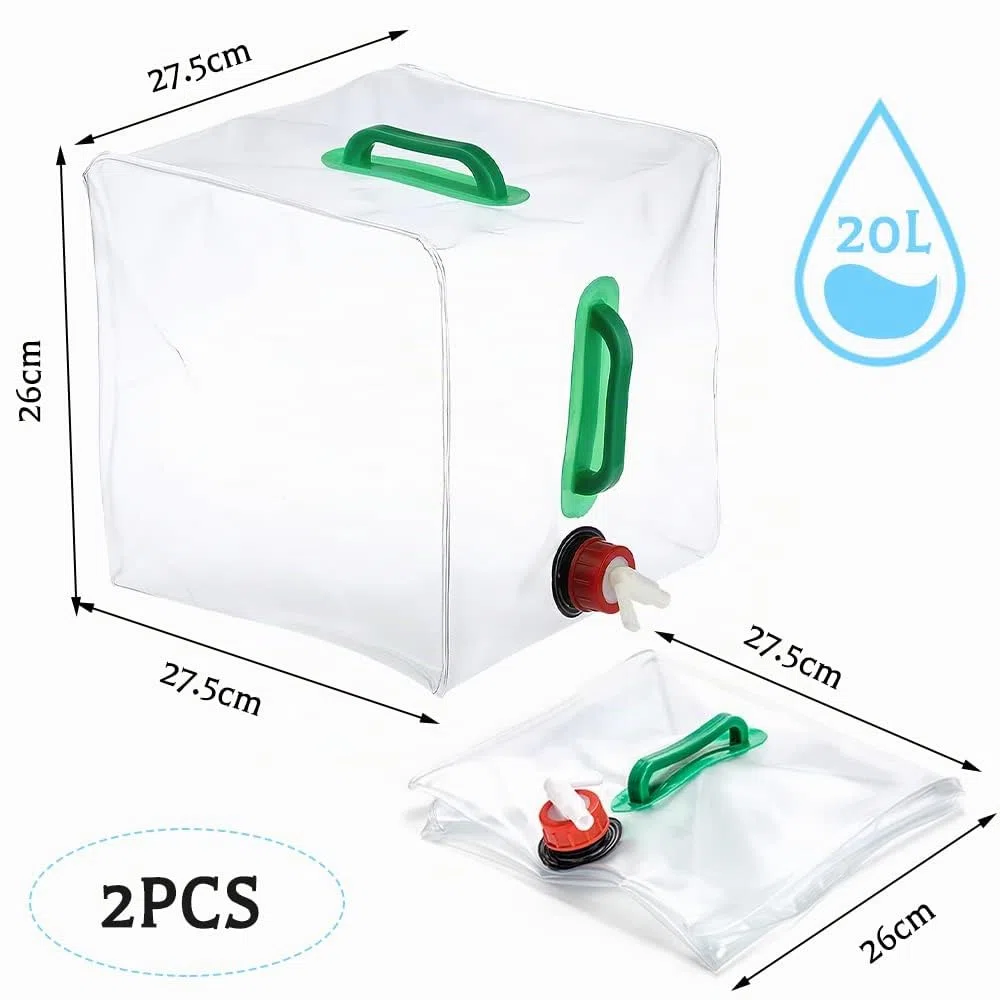 dellyy Bidon 20L, 2 Pièces Grande Capacité Bidon Pliant Eau avec Robinet, Reservoir Eau Pliable sans BPA, pour Camping Picnic