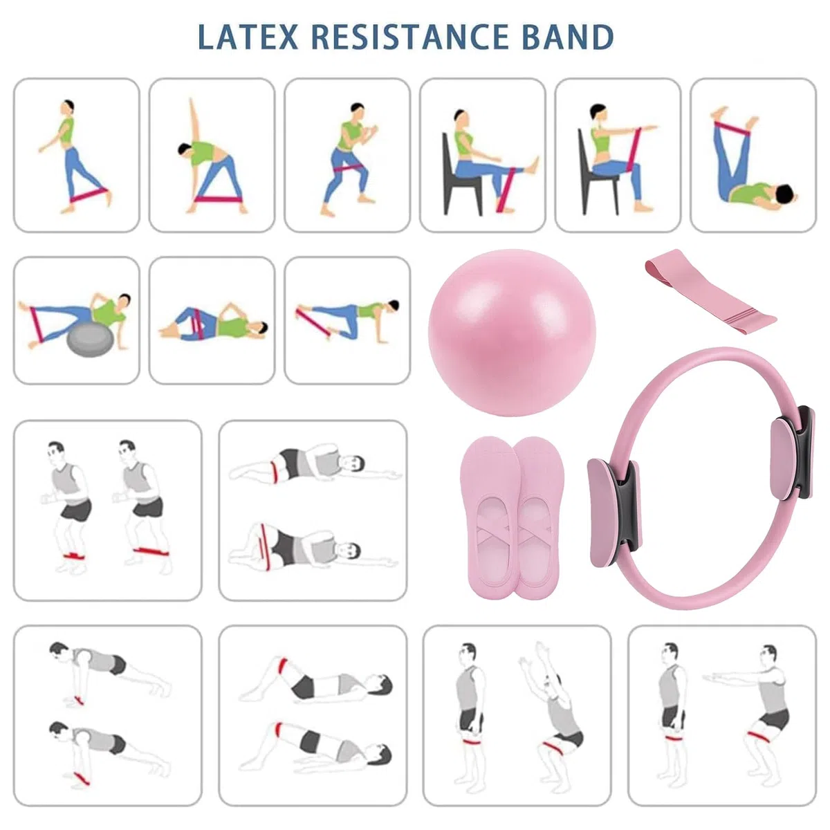 Kit Pilates Essentials, Ensemble de Yoga 5 pièces pour Femmes, Pilates à Domicile, Comprend Un Ballon de Pilates, Un Anneau de Yoga Magic et des Bandes de résistance
