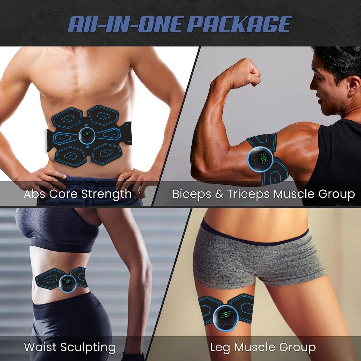 AILEDA Electrostimulateur Musculaire, Ceinture Abdominale Electrostimulation,6 Modes et 19 Intensités, Ceinture Musculation Electrostimulation pour Abdos/Bras/Jambes/Fesses,Homme Femme