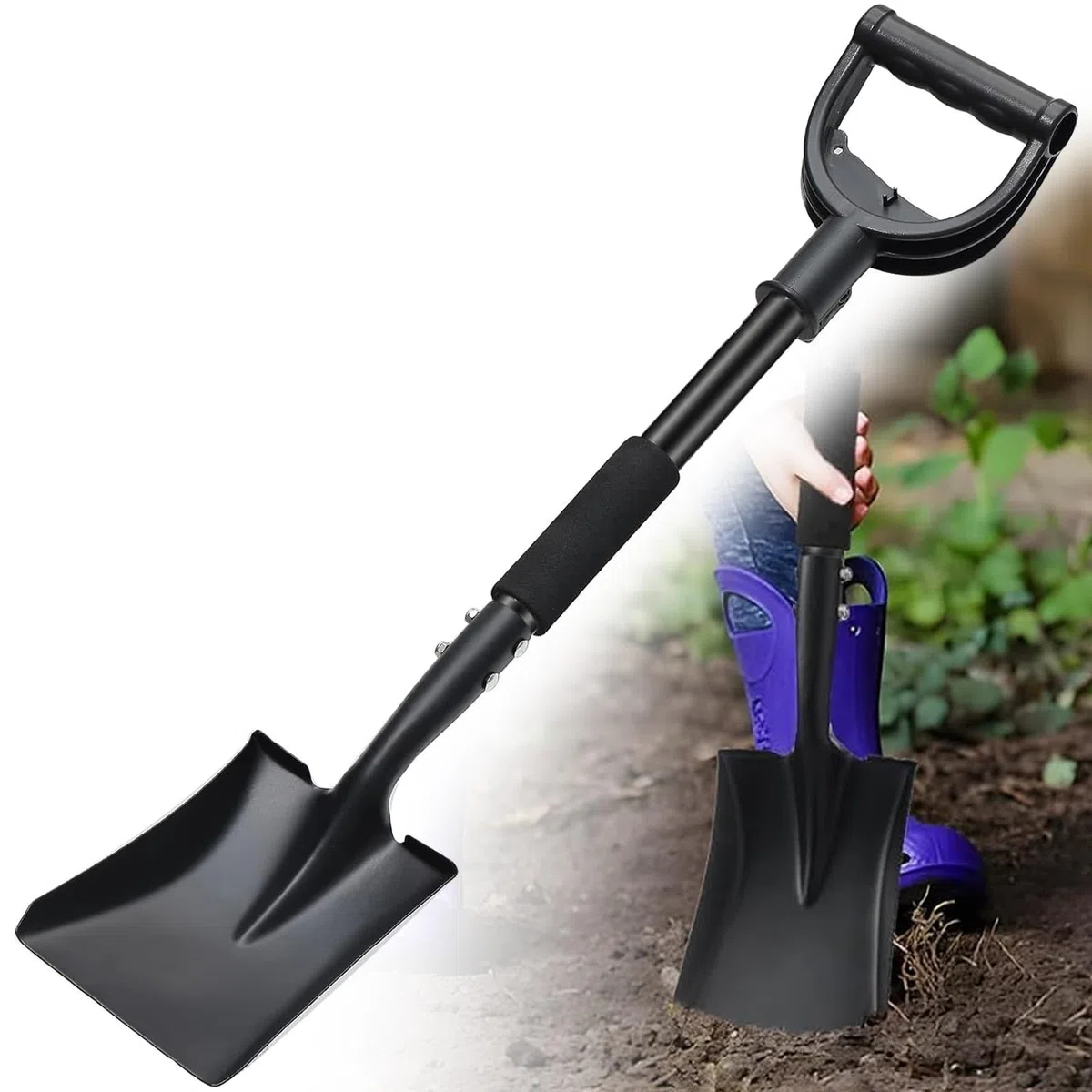 Pelles de Jardin, 78cm Bêche pour Creuser en Acier avec Poignée en D, Pelles pour Creuser en Sols Durs et Caillouteux pour Camping Car Gardening/Noir Mat