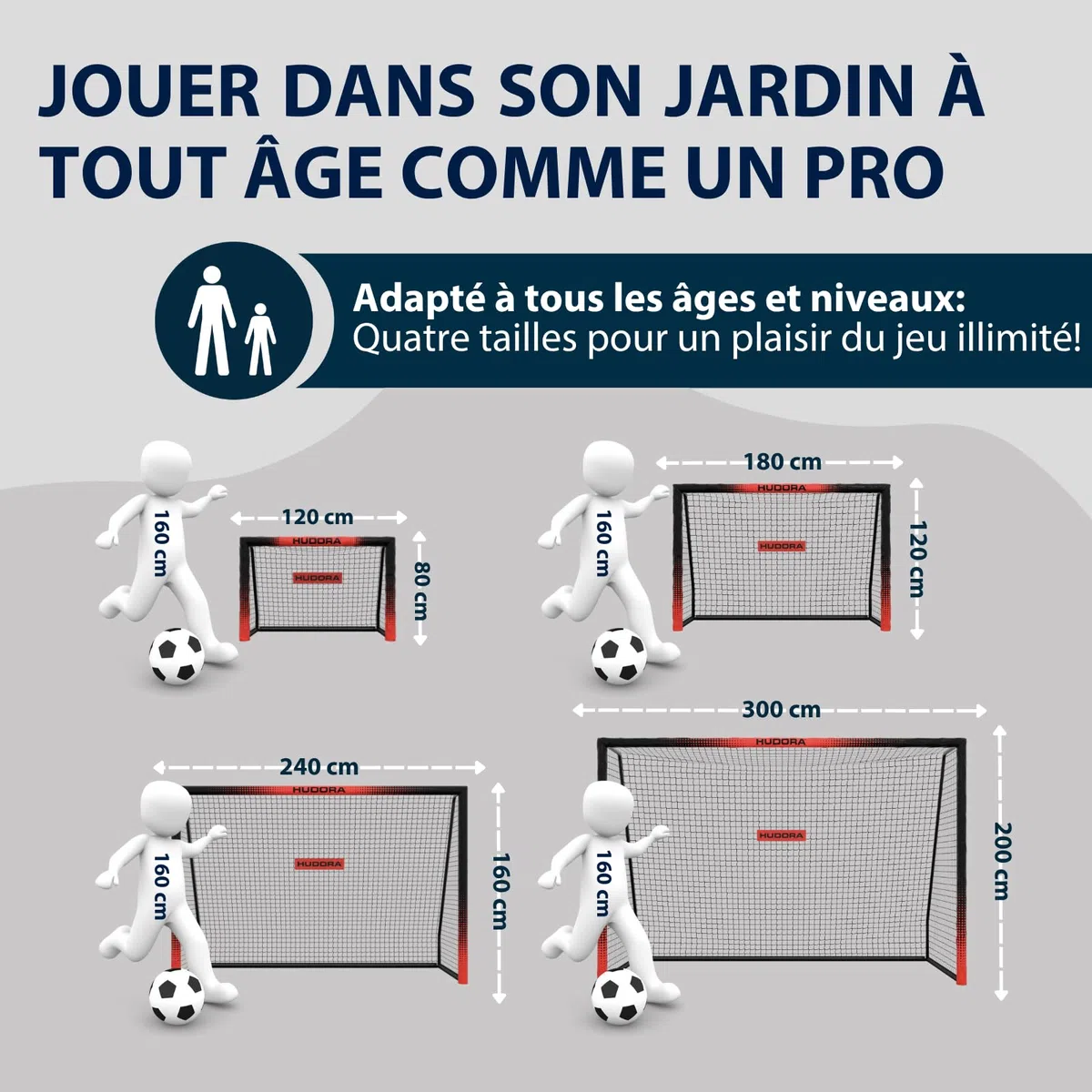 HUDORA But de Football Pro Tect Advanced – But avec Filet et enveloppe Tous Temps pour Enfants/Adultes – Montage Simple au Jardin – Cage de But avec Fermetures éclair et Bandes Velcro