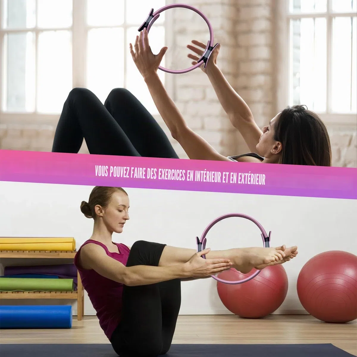 Eznaobo Kit essentiel de Pilates, kit de pilates portable pour femmes, avec anneau de pilates tonifiant, longues bandes de résistance, balle de Pilates douce et chaussettes antidérapantes, équipement