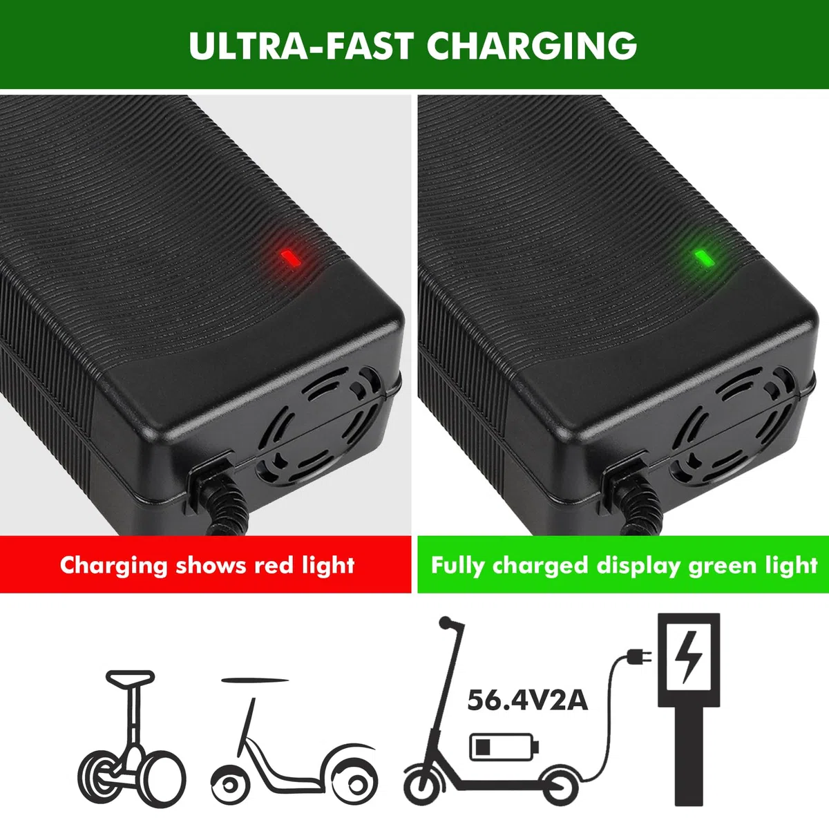 Chargeur Trotinette Electrique，54,6V 2A Chargeur Hoverboard, Chargeur Universel pour Batterie Lithium 48V avec 6 Connecteurs，Charge Rapide pour Hoverboard，E-Bike，Scooter électrique