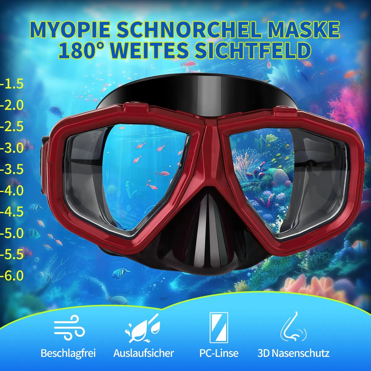 Équipement de plongée interchangeable pour adultes et adolescents avec myopie, masque de plongée anti-buée pour plongée en silicone myopie et entièrement sec