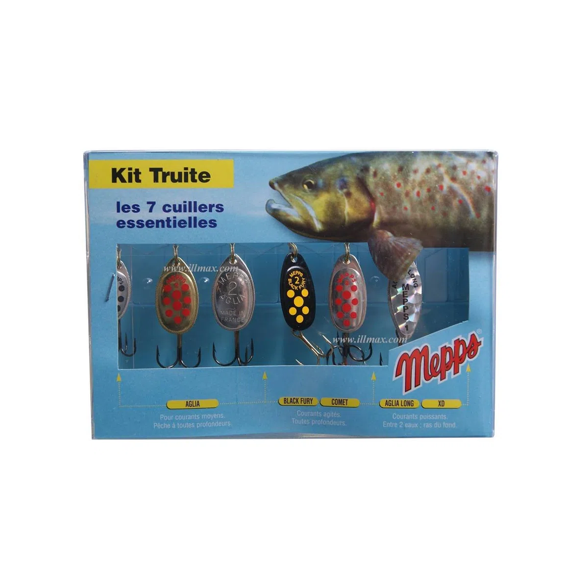 MEPPS - Kit Truite - Coffret de 7 Cuillers Essentielles pour La Truite