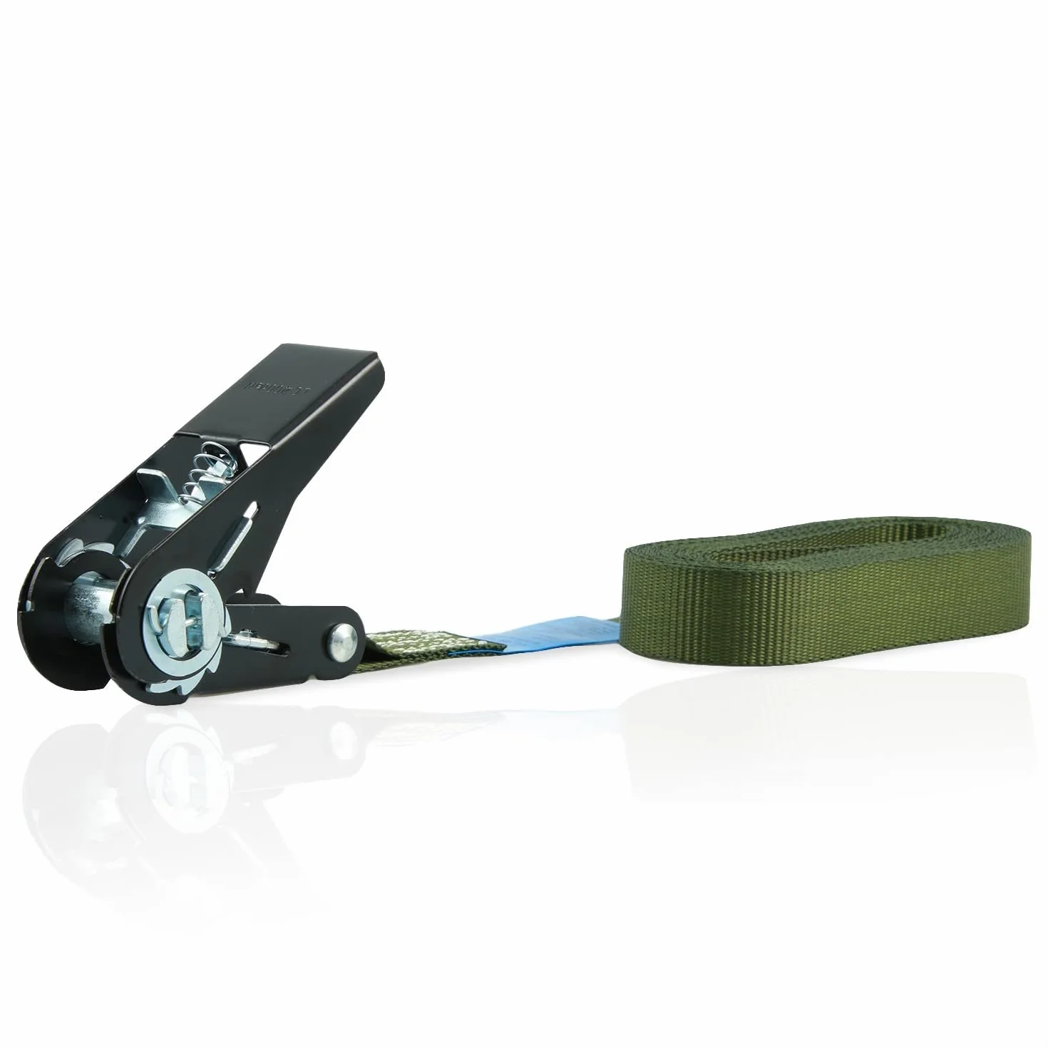 Lot de 4 Sangles d'arrimage Sangles à cliquet, Rochet Noir de Haute qualité, Charge admissible jusqu'à 400 kg, Selon DIN en 12195-2, Longueur 4m Largeur 25mm, en Une pièce, Vert Olive