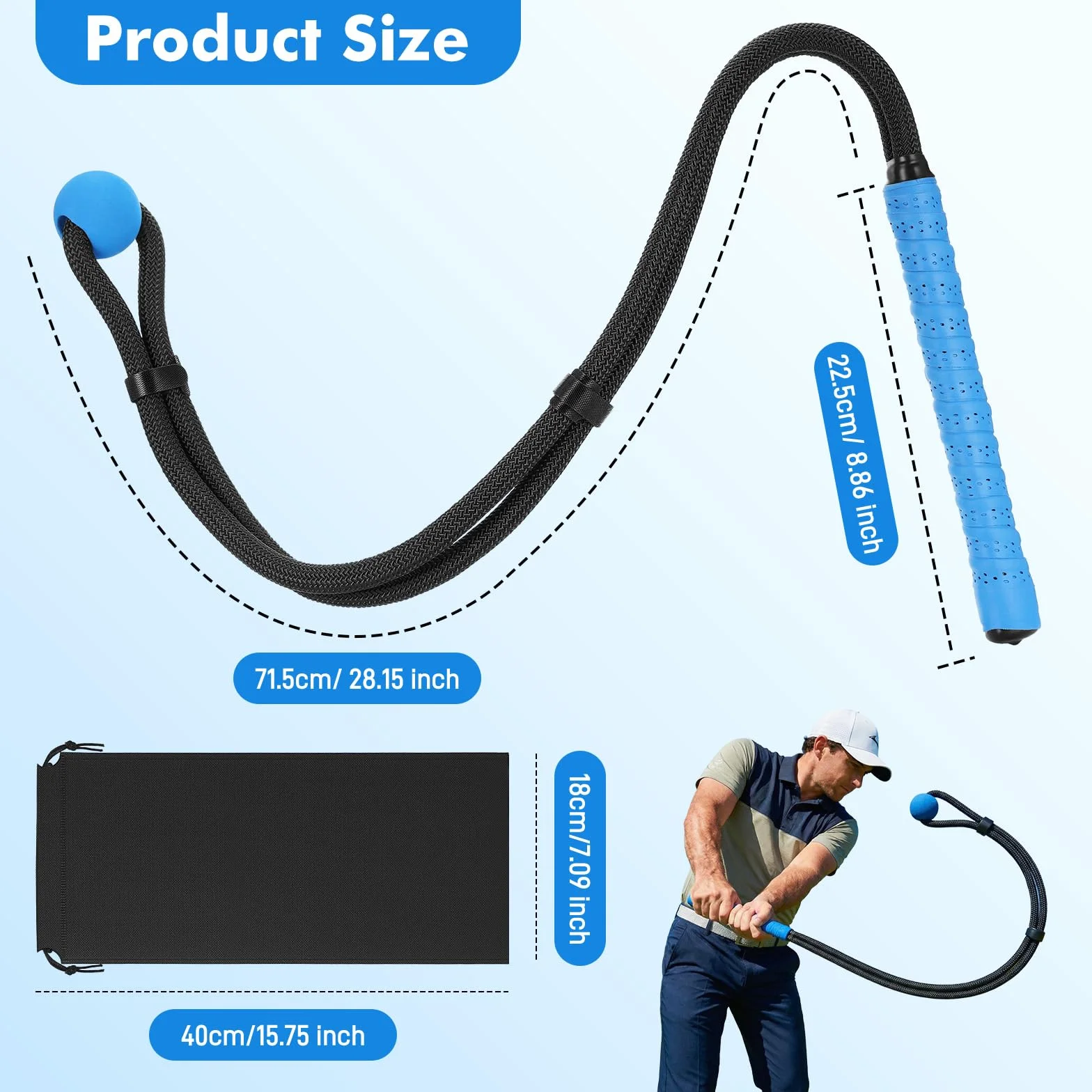 Starvortex Entraîneur de Swing de Corde de Golf, Améliore la Vitesse de Swing et Golfeurs Contrôle Force, Professionnel Aide à l'Entraînement Swing Corde de Golf avec Sac de Rangement
