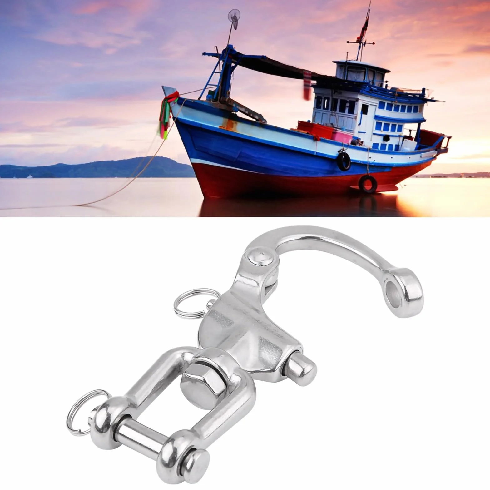 Keenso 316 Mâchoires en acier inoxydable pivotant Manille Snap Fermoir élégant en métal pour voilier Spinnaker Drisse