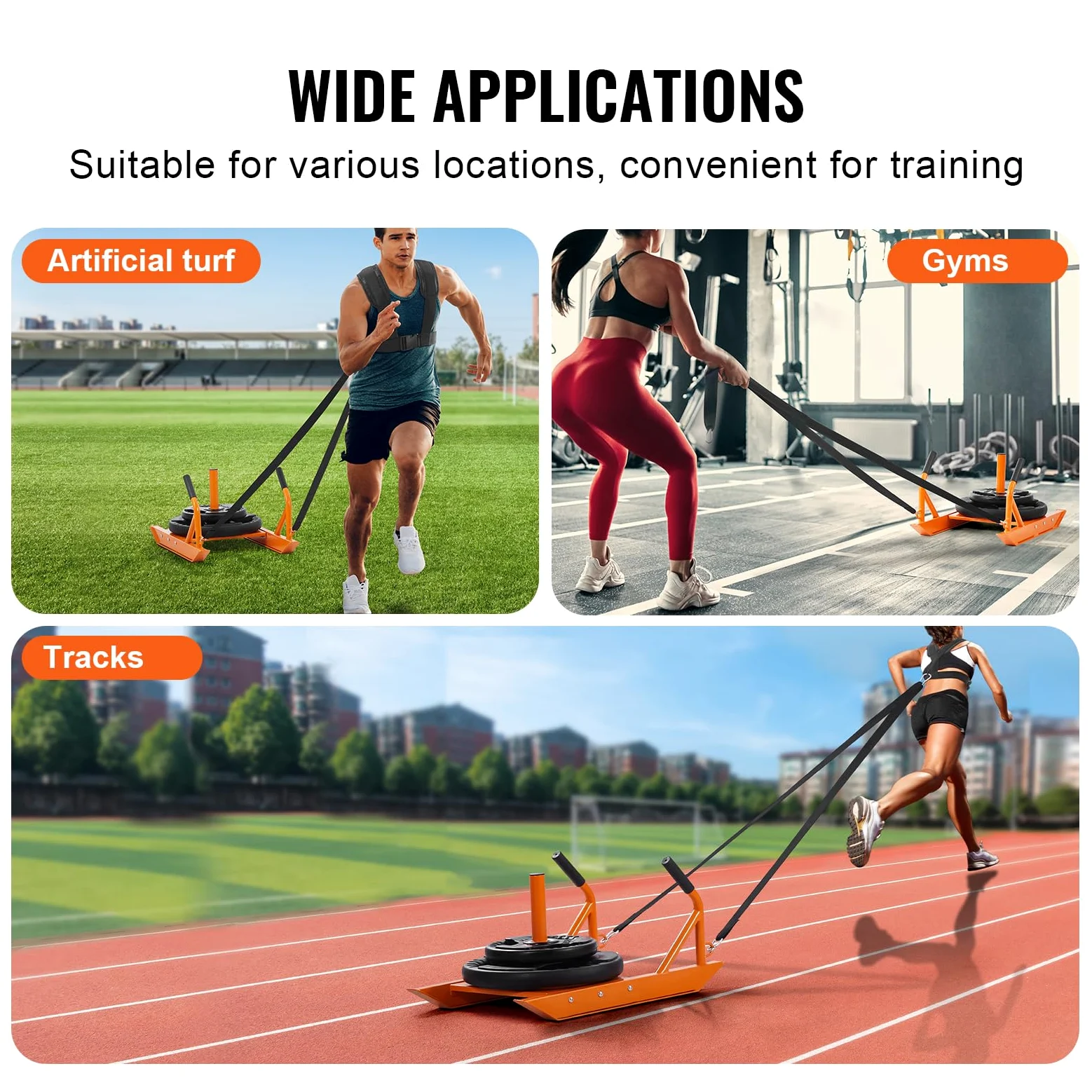 VEVOR Traîneau de Puissance Fitness Poussée et Traction, Traineau de Résistance avec Poignée, Équipement d'Entraînement de Force, Vitesse et Explosivité, en Acier, Convient aux Disques de 25 et 42 mm