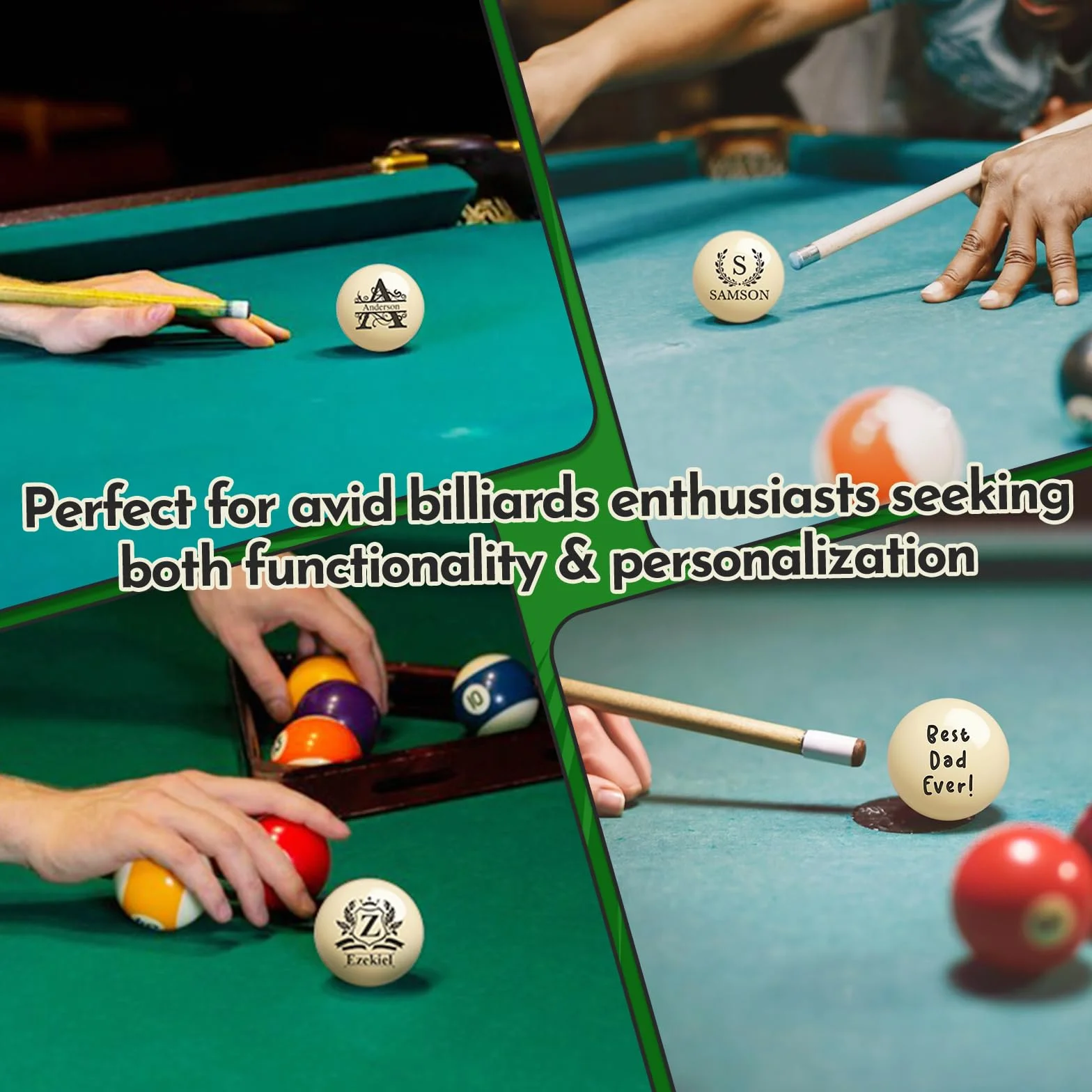Boule de Billard personnalisée avec étui, Gravure de Texte ou Logo, Monogramme personnalisé, Cadeau d'anniversaire pour Papa, Mari, Amateur de Billard, Boule de 57 mm,