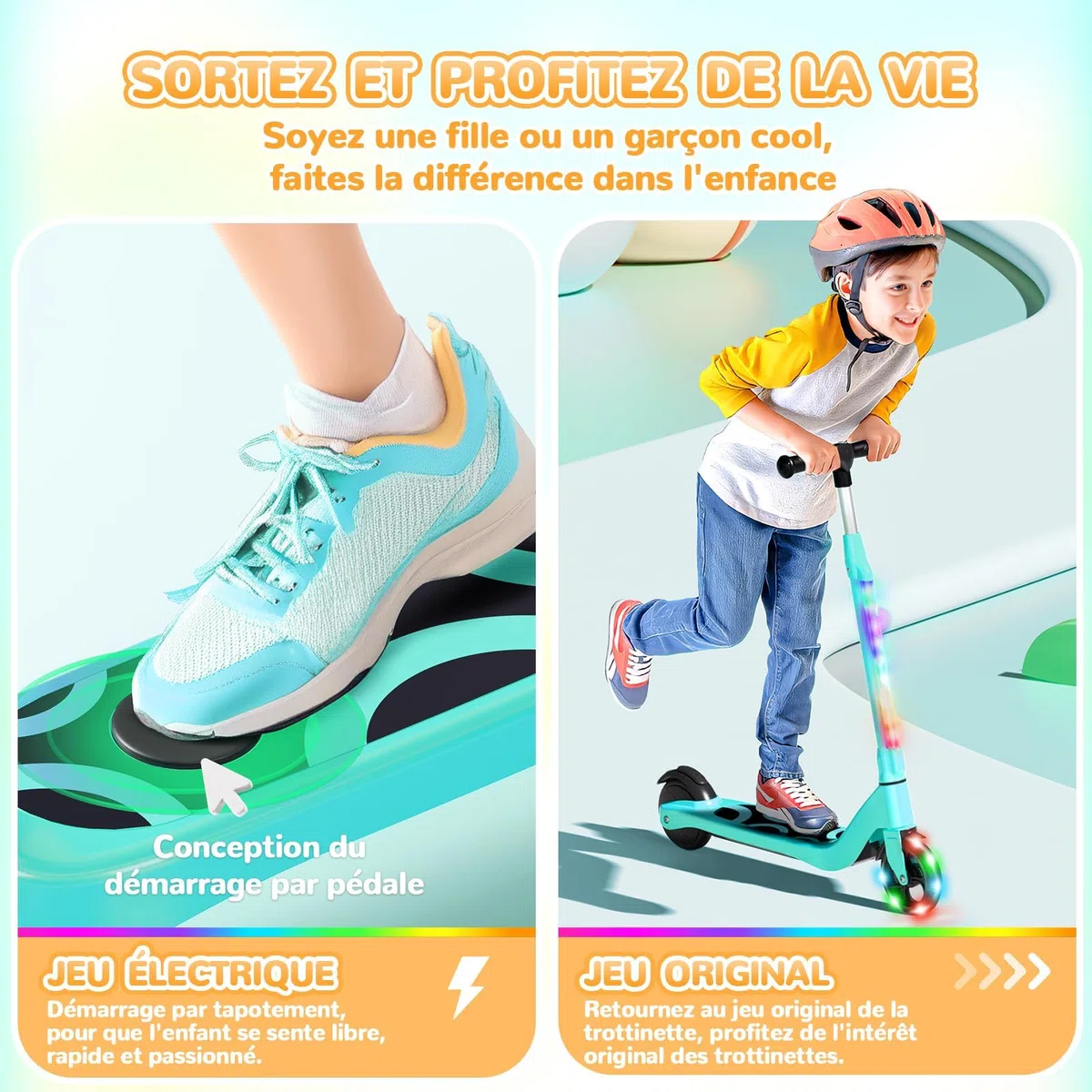 SISIGAD Trottinette Electrique Enfant 6-8-10 Ans Scooter Électrique 5.3 Pouces avec Lumière LED Colorée & 3 Hauteurs Ajustables, Trottinette Enfant Vitesse Max 10 Km/h Charge Max 70Kg Autonomie 4KM