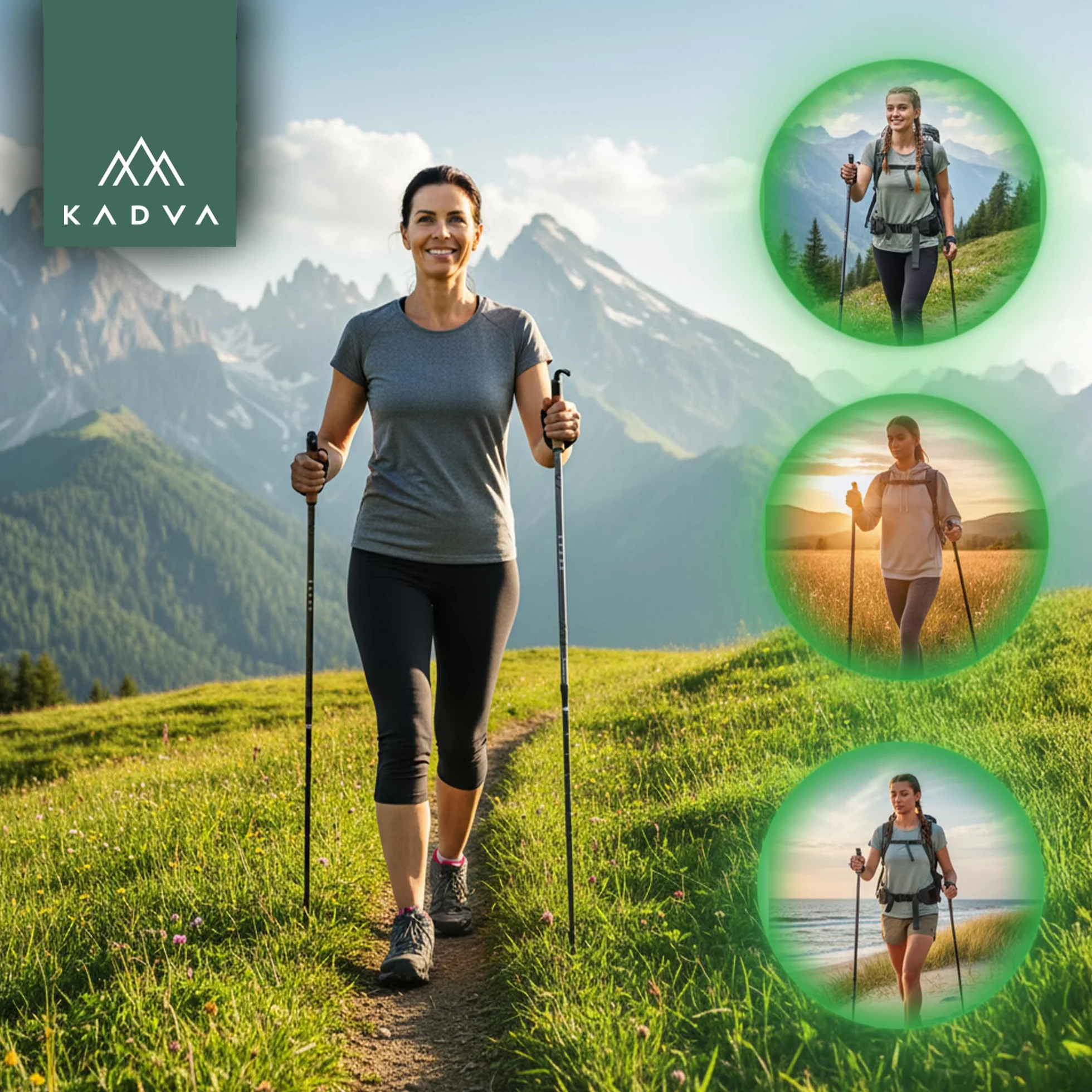 KADVA Bâtons de Marche Nordique Nordic Walking ARUKU Couleur Noir avec Taille Réglable 83-135 cm Système de Blocage Rotatif Twist Lock pour la stabilité et la sécurité