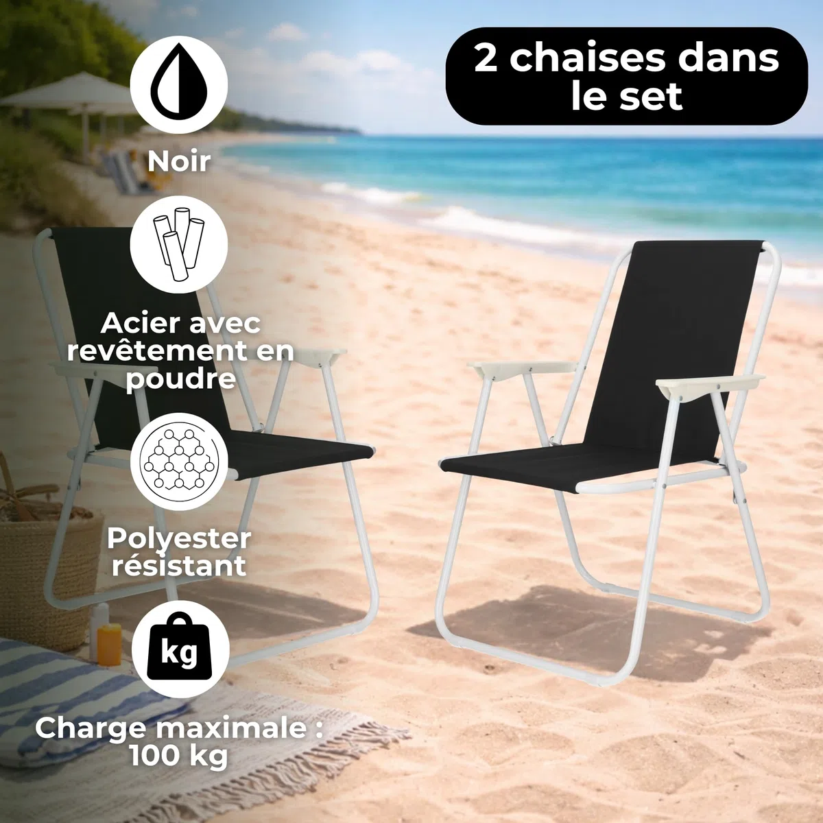SPRINGOS Lot de 2 chaises pliantes avec accoudoirs 58,5 x 52 x 73 cm