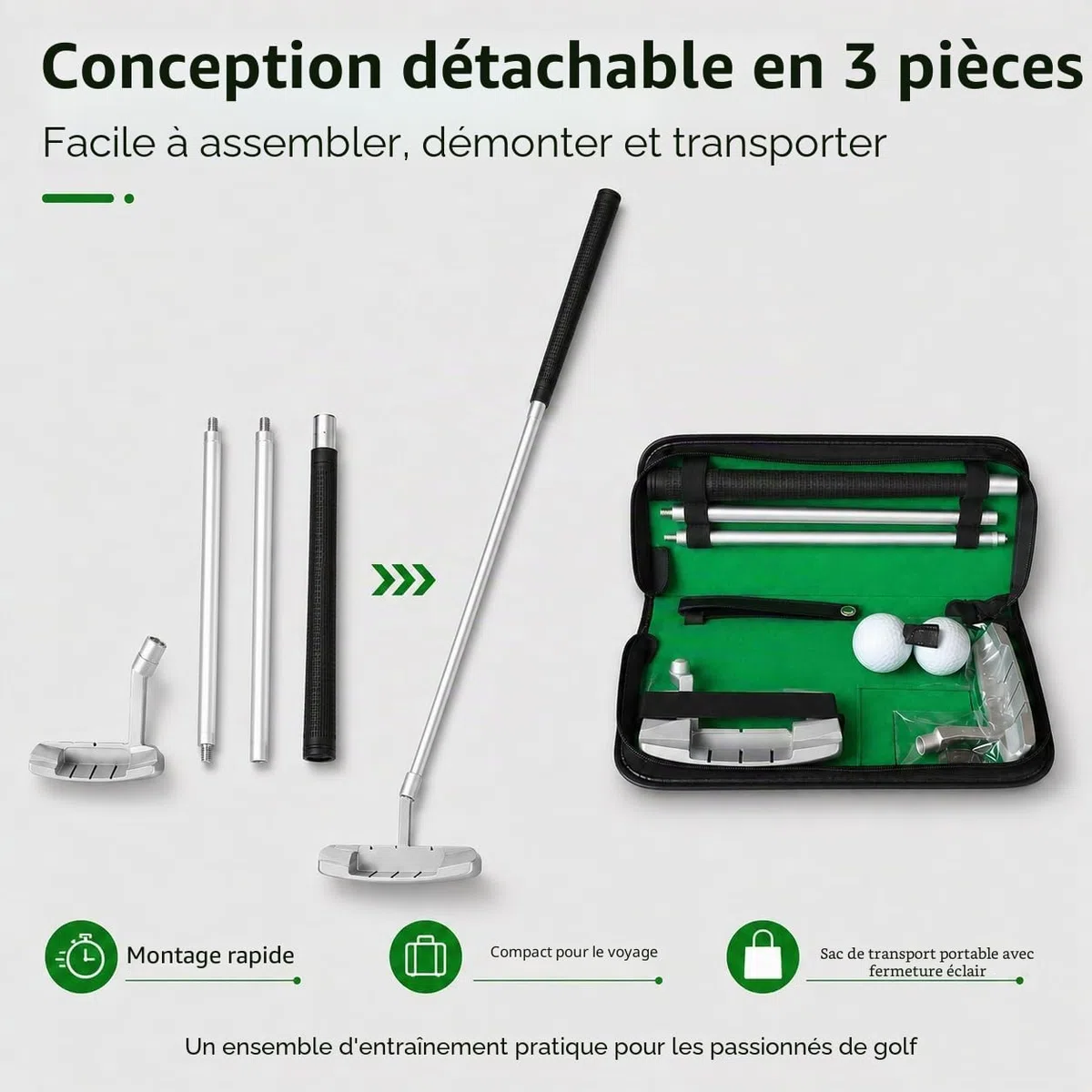 VOBOR Kit de Putting Club de Golf, Matériau en Alliage, Détachable et de Rangement, Mini Golf Portable Putter avec Balles et Sac