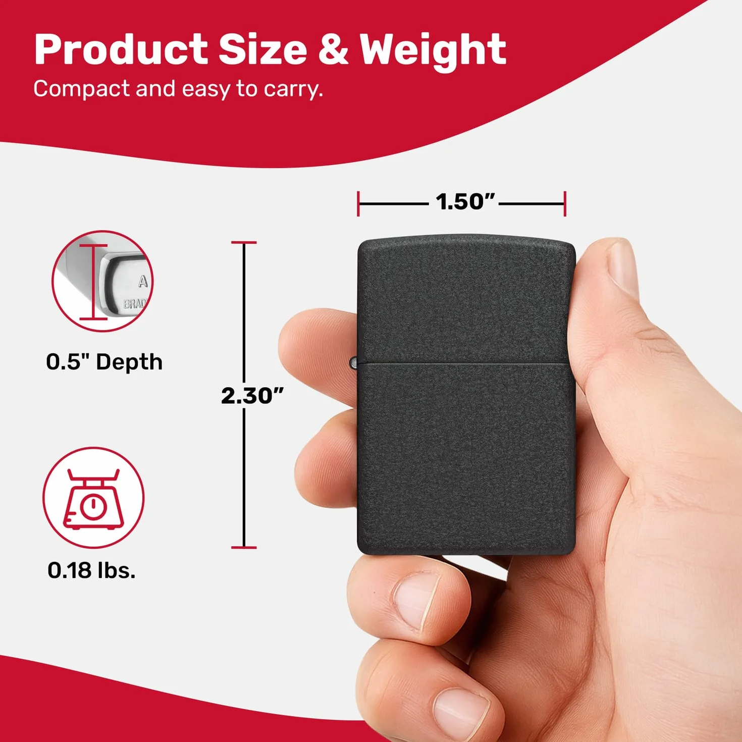 Zippo - Briquet Tempête Crépi Noir (Black Crackle), Modèle De Base, Rechargeable, Réutilisable, Résistant Au Vent, Coffret Cadeau, Fabriqué Aux États-Unis