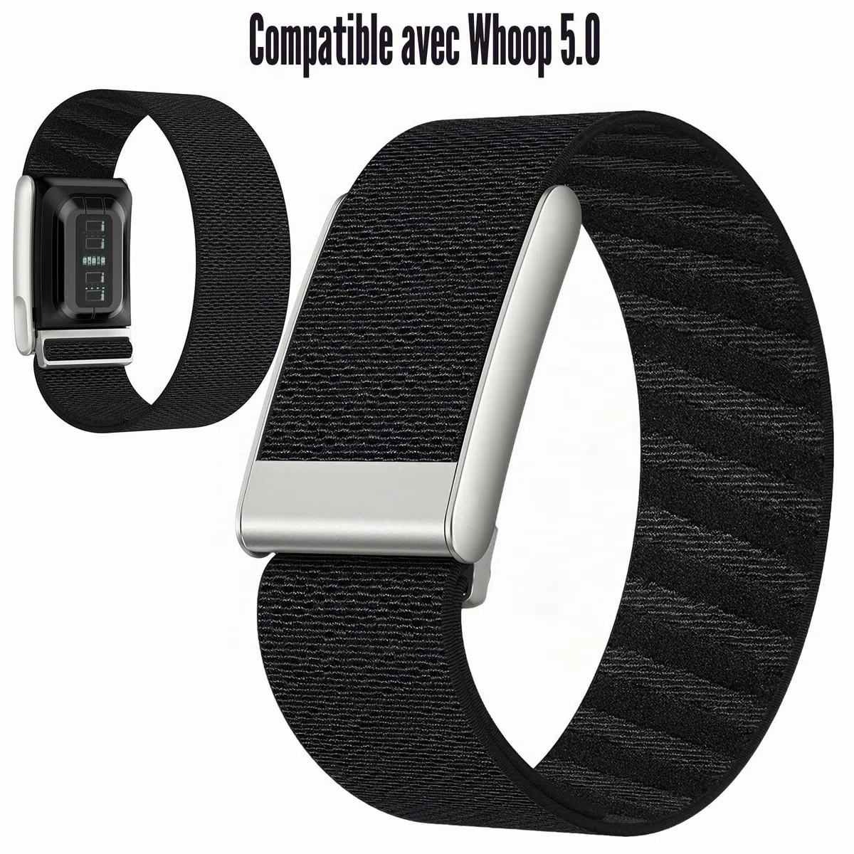 Bracelet tressé nylon pour Whoop 5.0, Bracelet de sport léger, Boucle Réglable Sangles Sport élastiques pour homme et femme (noir)