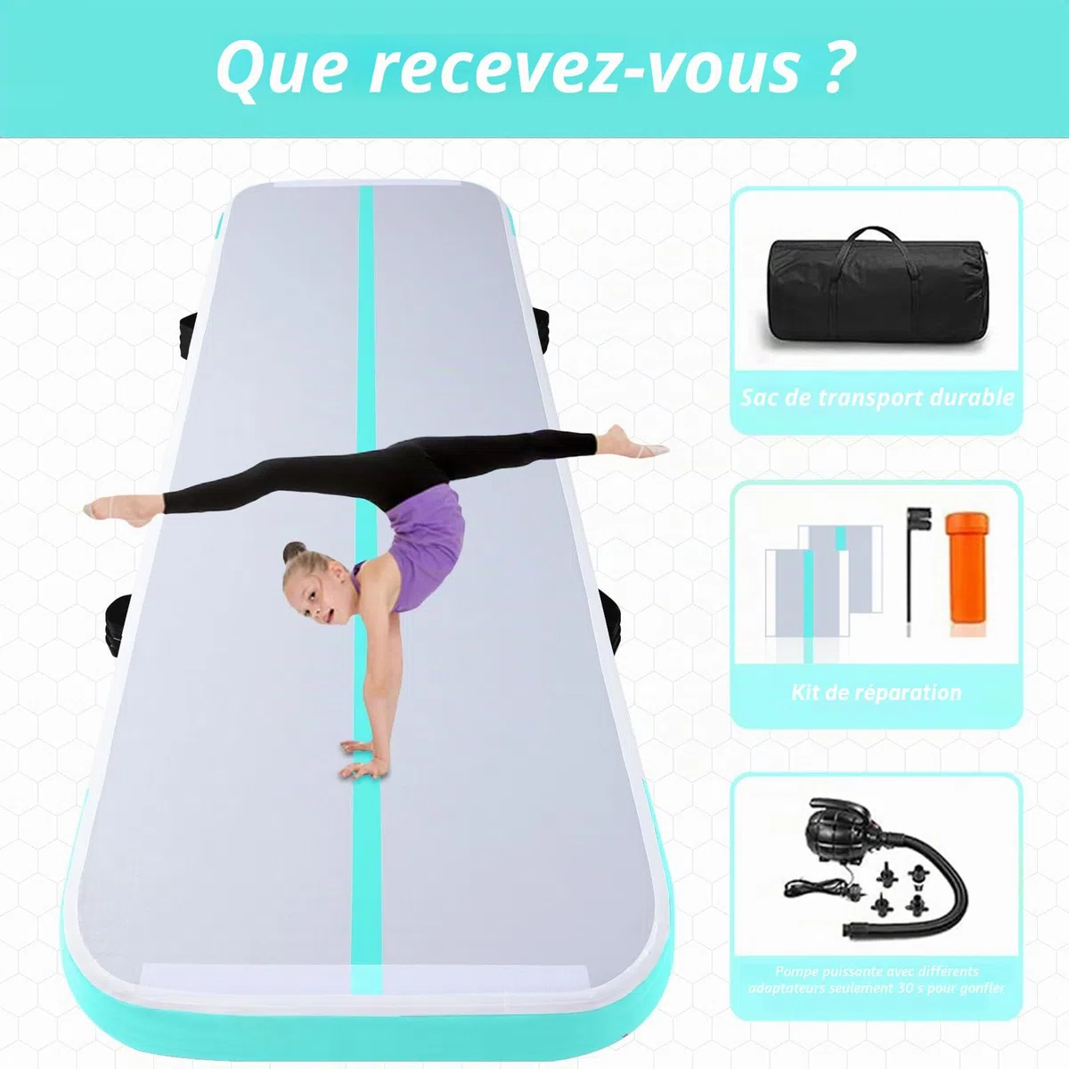 Air Track Tapis de Gymnastique Rythmique Gonflable 2m 3m 4m 5m Epais 10/20cm pour la maison, l'entraînement, le tumbling, le yoga, l'extérieur, le fitness