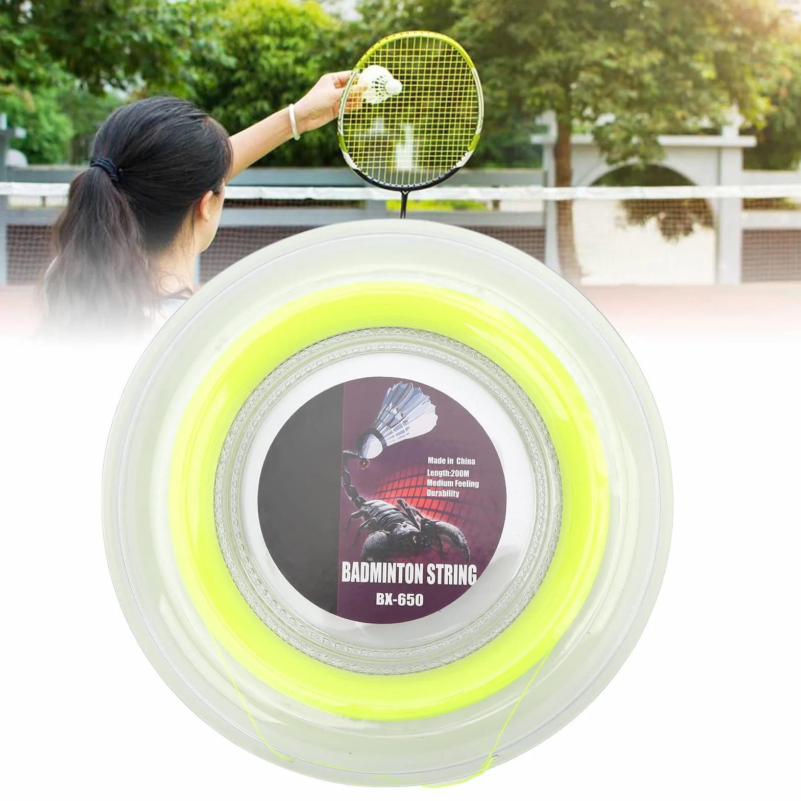 Tyenaza Corde de Badminton, Corde de Raquette de Badminton 0,72 mm 200 m Bobine de Fil de Raquette pour entraînement Quotidien Amateur Jaune Fluo