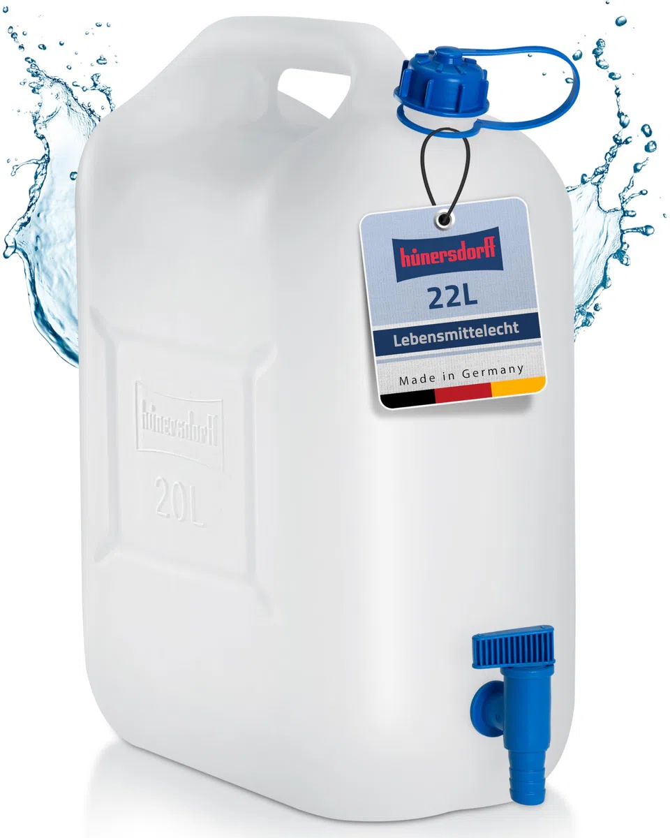 Hünersdorff GmbH 817700 Jerrican à eau ECO PE-HD avec robinet, bleu/transparent - 20l (max.22l)