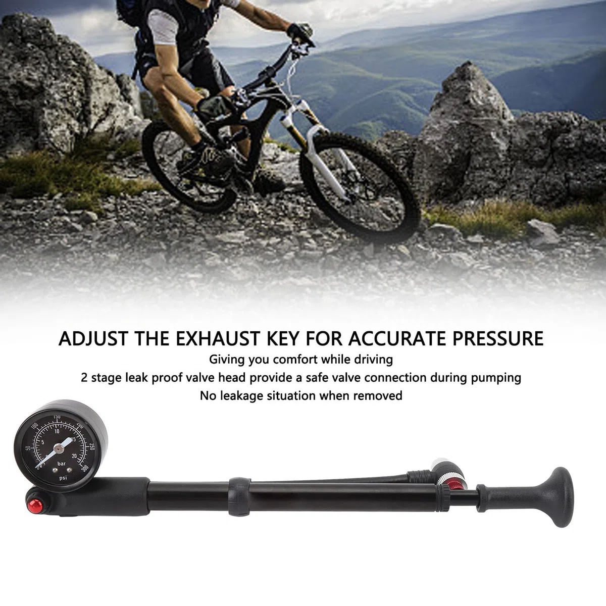 Dilwe Pompe à Amortisseur de Cycle, Pompe à Amortisseur Haute Pression 300 Psi, Pompe à Amortisseur de Fourche, Pompe à Amortisseur Réglable, Amortissement pour Connexion de Valve