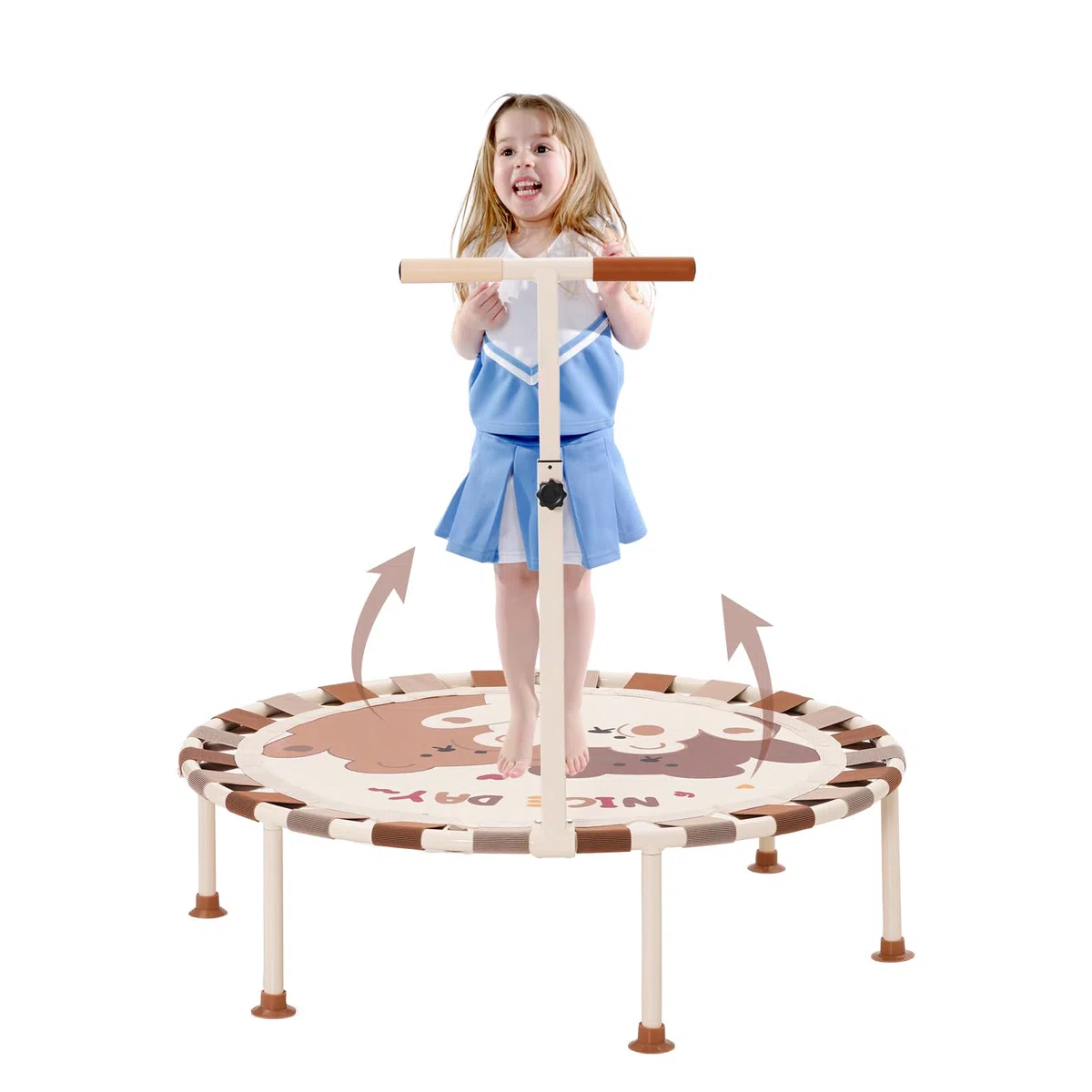 Trampoline Interieur Exterieur Enfants Ø101cm, Mini Trampoline Fitness Pliable avec Poignée en Mousse Réglable et Ventouses Antidérapantes, Récréatif Exercices Cadeau d'anniversaire pour Enfants