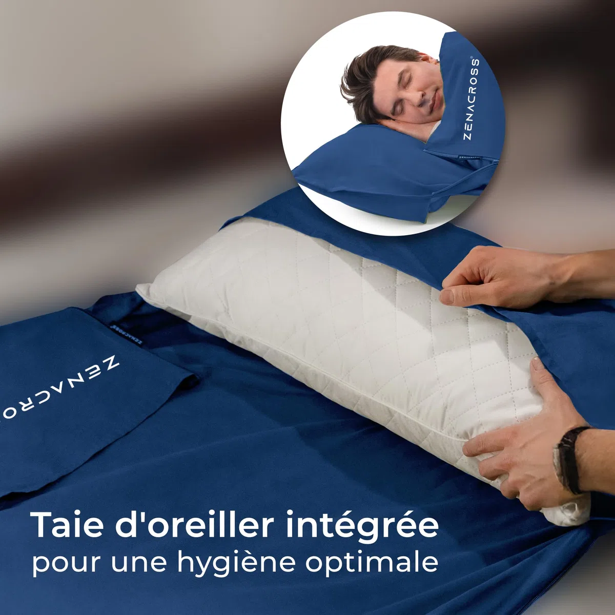 Draps de Sac de Couchage Cotton - Sac à Viande Coton avec Compartiment Oreiller - Drap Sac de Couchage 1 Personne - 100% Cotton - Ultra Léger