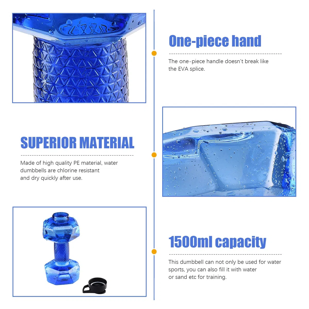 Poids à Eau, Haltères Aquatiques de 1500 ML, Haltères d'exercice Aérobique pour Le Sport Aquatique