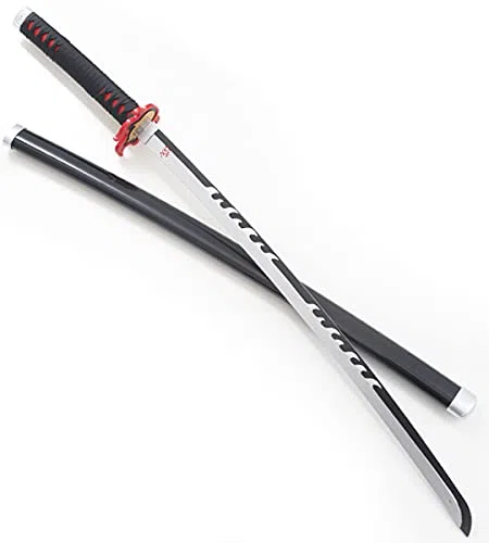 Repliksword Katana en Bois Lame Décorative Katana Tanjiro Epee Version 2 Sabre Tanjiro Epee Decoration + Presentoir en Bois Inclus