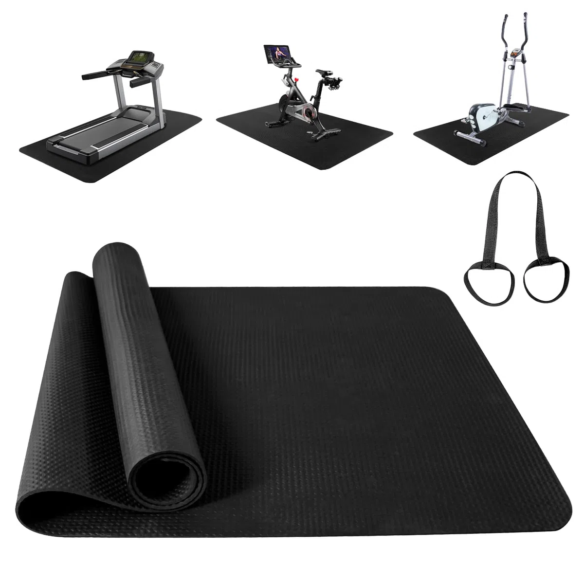 Tapis de Protection de Sol en Caoutchouc imperméable et antidérapant, Compatible Tapis Roulant, vélo elliptique, rameur, vélo d'appartement et Home Trainer (75×180cm)