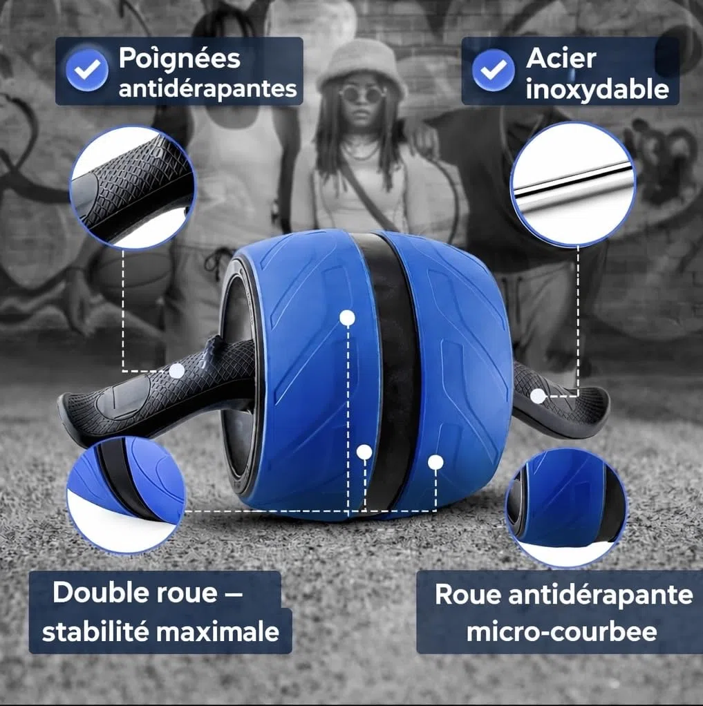 Roue Abdominale Double Ultra Stable avec Tapis Genoux – AB Roller Wheel Fitness avec Poignées Antidérapantes – Appareil Musculation Maison pour Abdos & Gainage