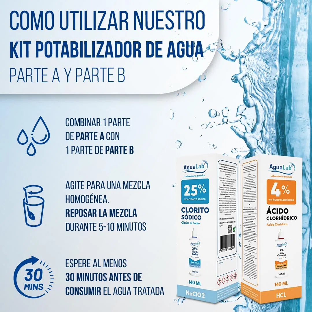 Kit minéral pour traitement de l'eau (2 x 140 ml) - Solution activatrice et minérale - Sceau de sécurité - Fabriqué en Espagne