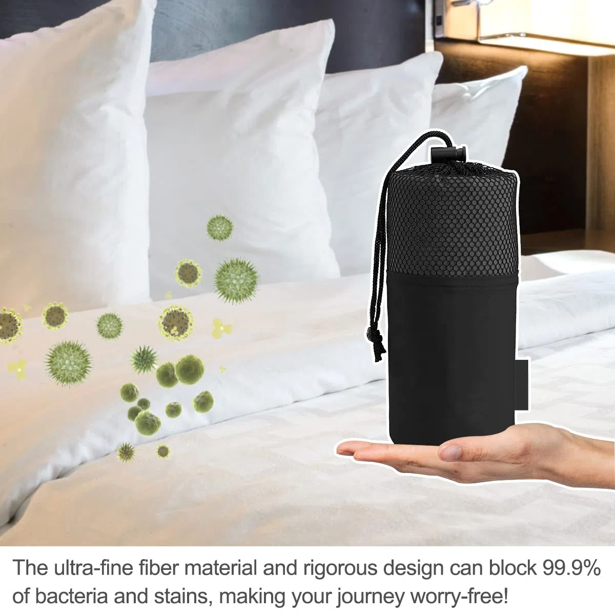 Drap de Sac de Couchage, Sac a Viande Couchage Douce avec Poche d'oreiller, Drap de Sac Ultraléger et Portable pour Hôtels, Randonnée, Camping (Gris)
