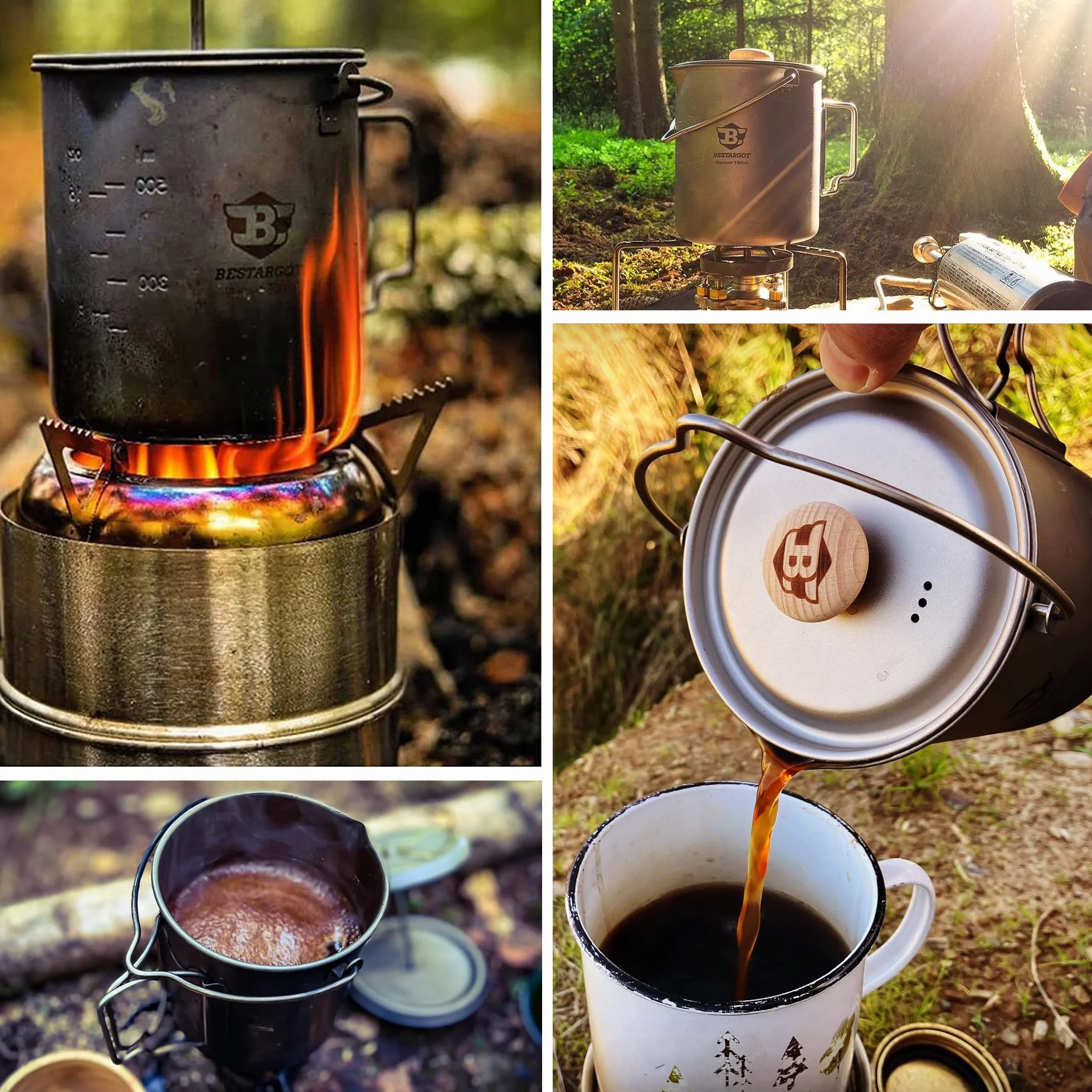 Bestargot Cafetière à Piston Camping French Press 750ml, Cafetière Camping en Titane pour Café ou Thé, Ultralight Tasse Popote Bivouac, léger et portable 188g