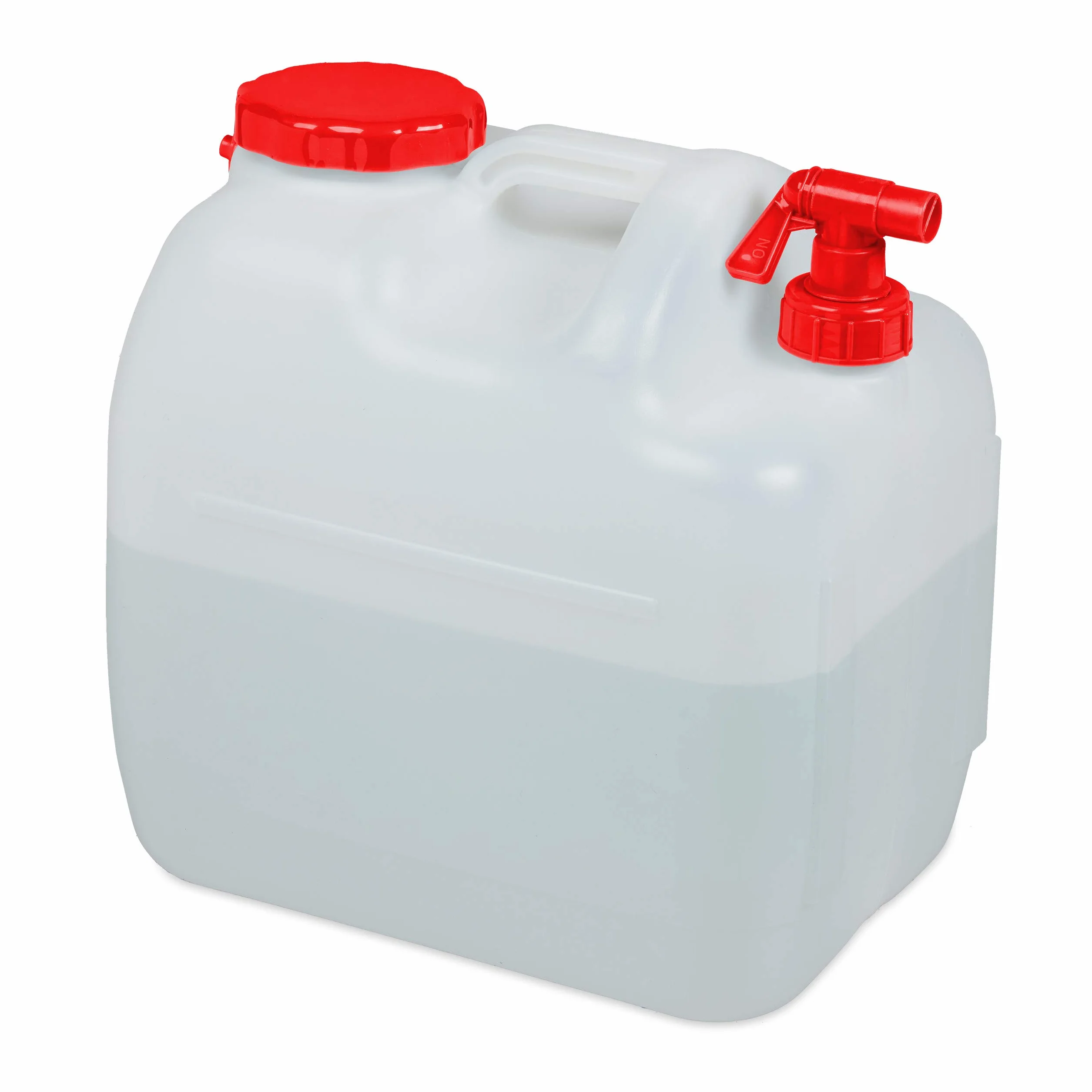 Relaxdays Jerricane d’Eau avec Robinet, Couvercle à Visser, bidon à Eau de Camping, 23 L, sans BPA, Blanc-Rouge