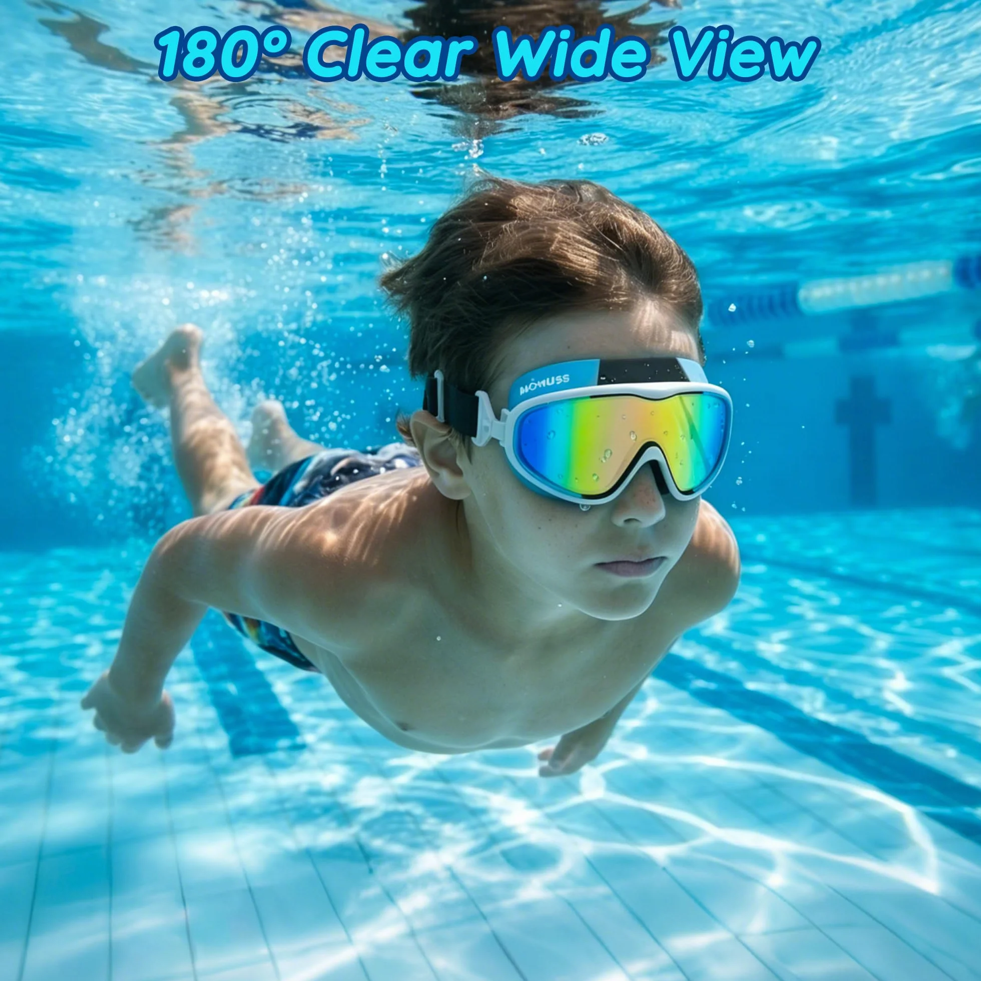 MOMUSE Lunettes Piscine pour Enfants 2PCS,Sangle en Tissu Confortable, Lunettes de Natation Enfants 3 4 5 6, Protection UV Lentilles Antibuée, Etanches, pour Garçons et Filles 3-14 Ans, Piscine Plage
