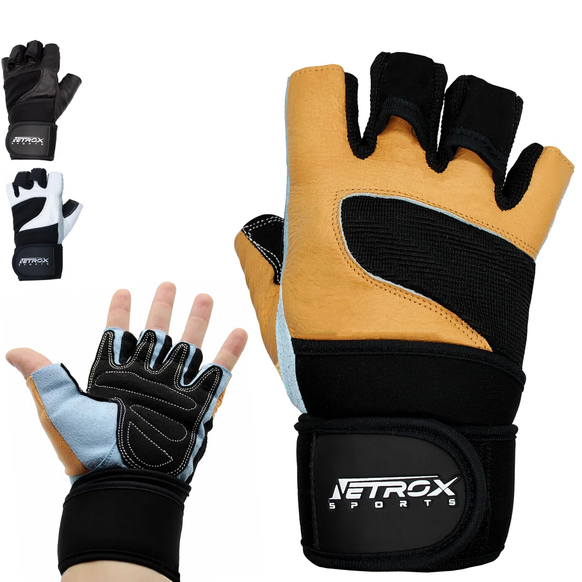 NetroxSports® - Gants Musculation - Gant de Sport Antiderapant en cuir - pour Fitness, Crossfit, Halterophilie, Workout, Gym, Powerlifting - Gymnastique Gloves - l'Haltérophilie Gym - Femme et Homme