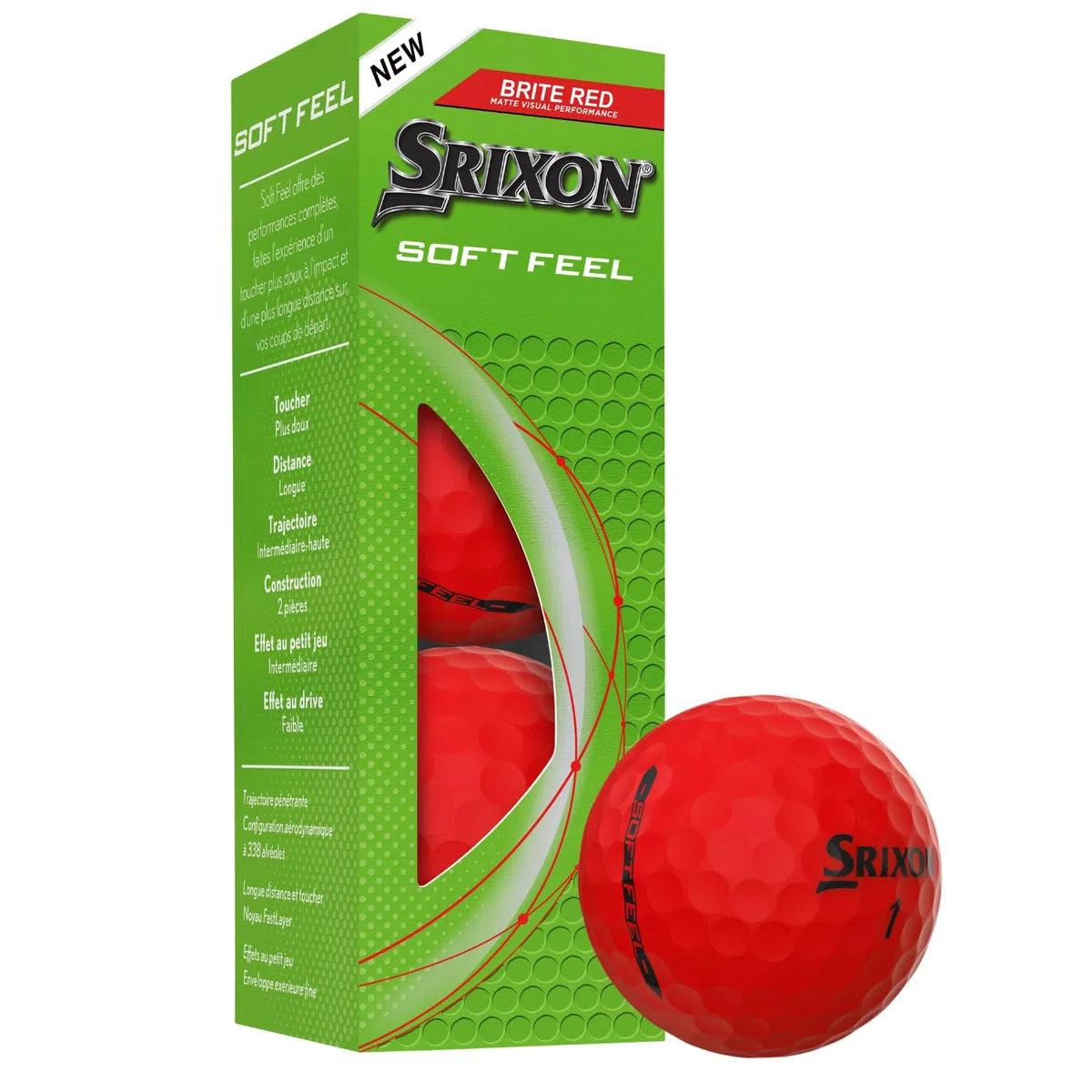 Srixon Soft Feel Brite - Balles de Golf Haute visibilité et Toucher Ultra-Doux | Distance Longue et trajectoire Stable| Spin contrôlé et repérage Rapide | Orange/Rouge/Vert