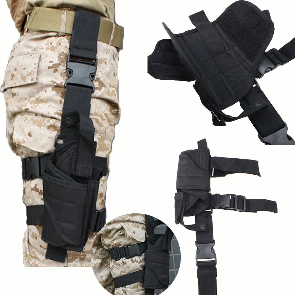 AGPTEK Etui à Pistolet Holster De Cuisse Pistolet Jambe Droite pour Armée Tactique en Nylon Noir et Réglable