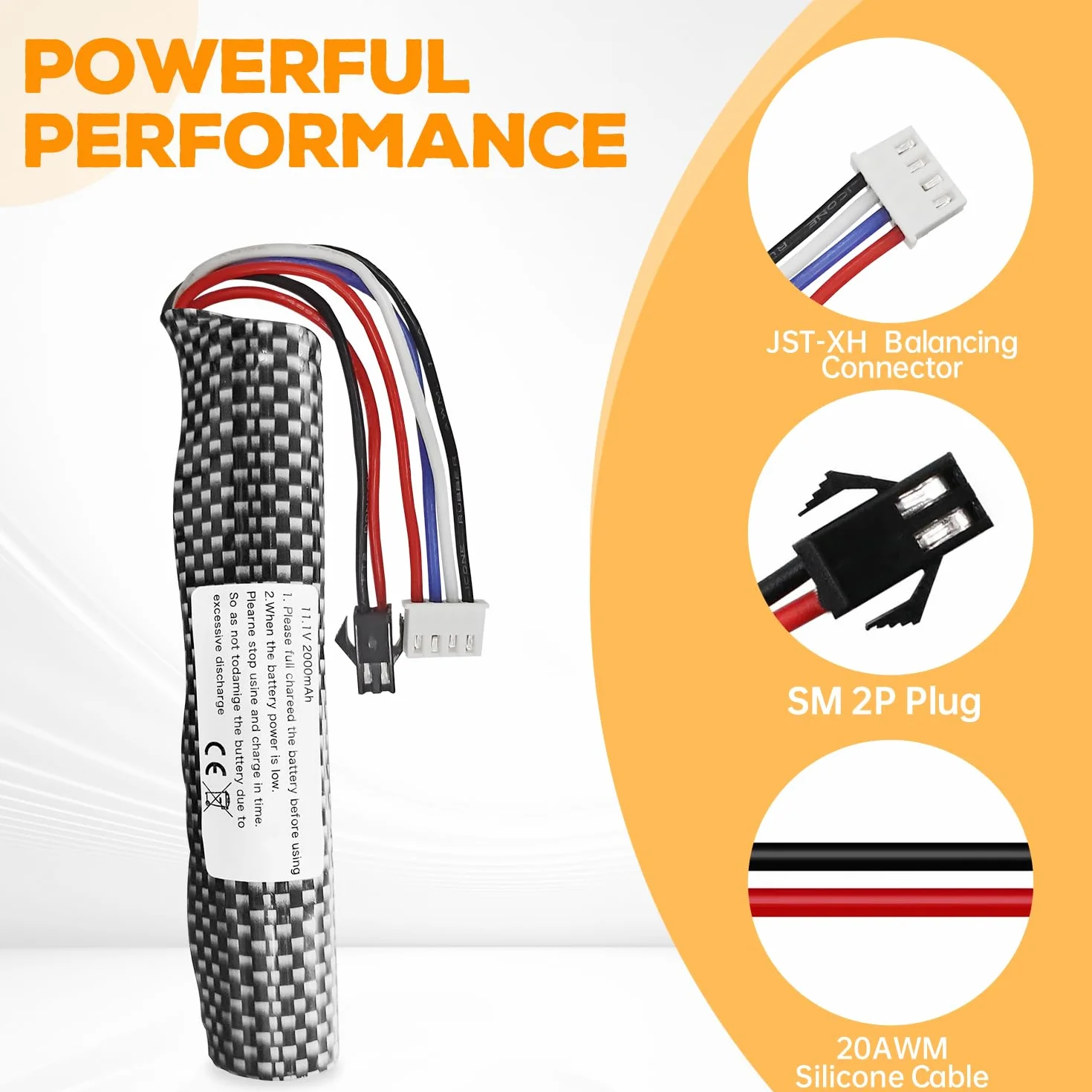 2PCS 3S 11.1V 2000mAh Connecteur SM-2P Batterie Li-ION & câble de Chargement USB pour Airsoft Gel Water Ball Blaster Airsoft Gel Ball Shockwave